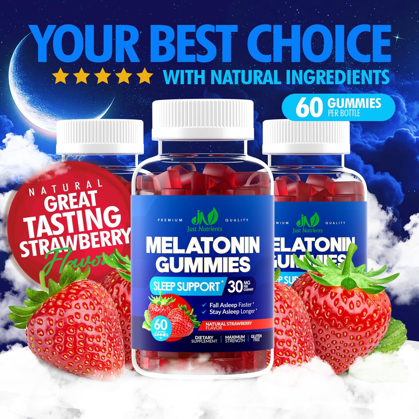 Melatonin 30mg Gummies for Adults (60 Servings) - Maximum Strength Sleep Support with 30mg of Melatonin Per Gummy - Gluten-Free, Sugar-Free, Non-GMO, 100% Vegetarian, - Maple Wellness Supplements