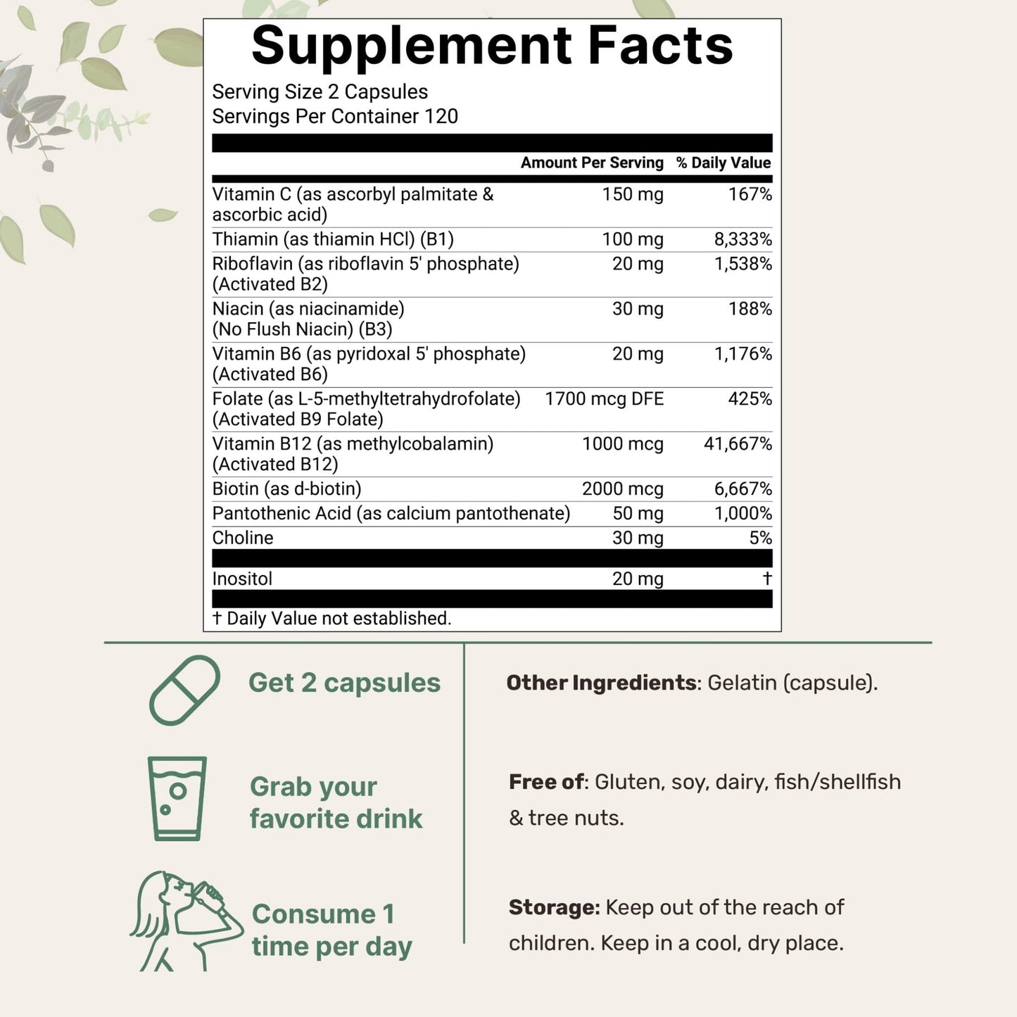 Micro Ingredients Pure Methylated B Complex, 240 Capsules | 11-in-1 Formula with Methylfolate, B12, Thiamin, Inositol, Choline, & Fat Soluble Vitamin C - Maple Wellness Supplements