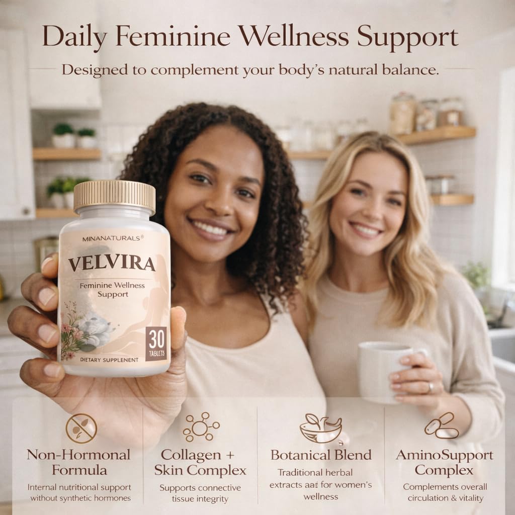 MINANATURALS VELVIRA Feminine Wellness Support Supplement for Women Herbal Rejuvenation Formula with Vitamins, Amino Acids & Collagen 30 Tablets - Maple Wellness Supplements