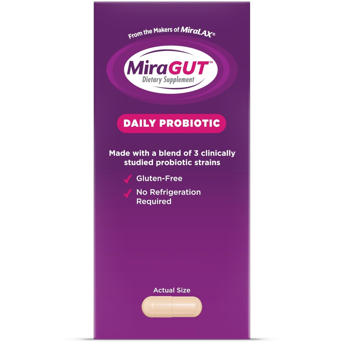 MiraGUT Daily Probiotic, from the Makers of MiraLAX, Probiotics for Digestive Health, Gluten-Free Supplement, Probiotic for Women and Men - Maple Wellness Supplements