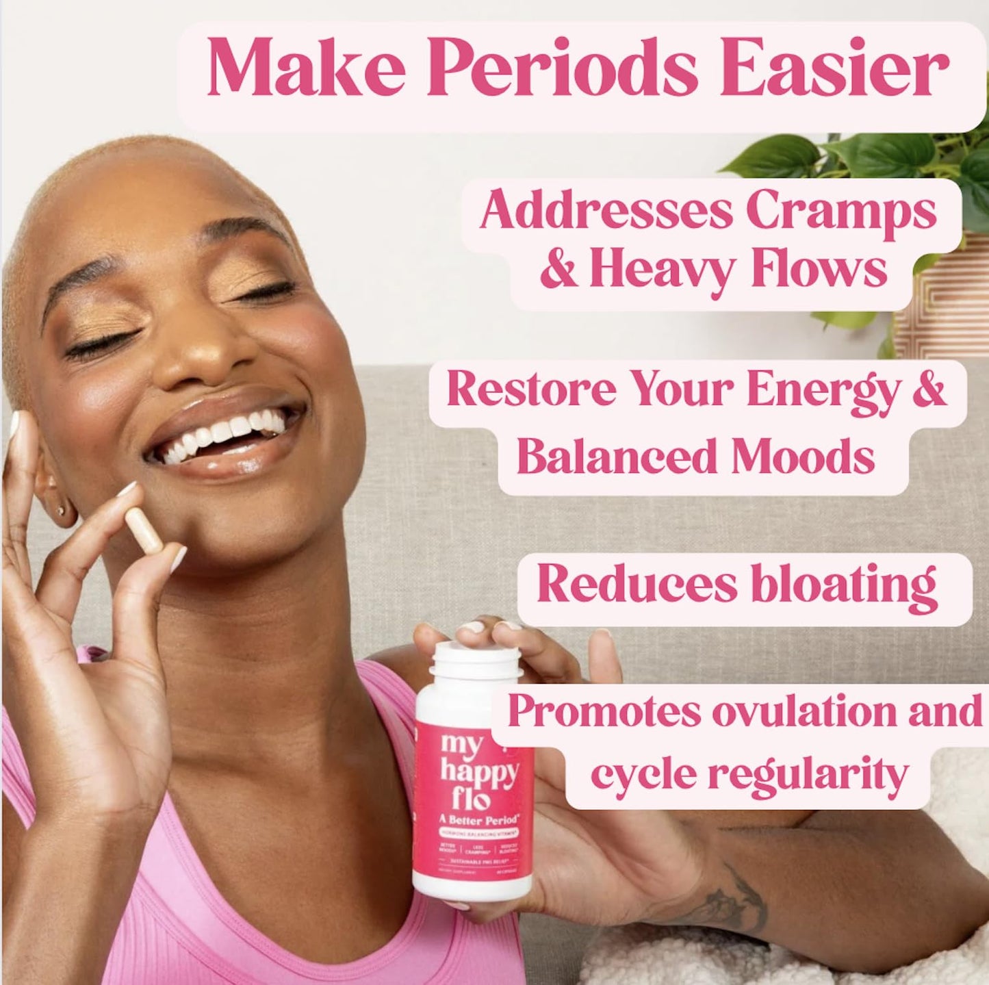 My Happy Flo PMS Support Supplement for Women with Iron, PMS Relief Hormone Support for Women, 10-in-1 PMDD Supplements for Women | DIM & I3C Indole-3-Carbinol for Cramp Relief, Heavy Flow - 60 Caps - Maple Wellness Supplements