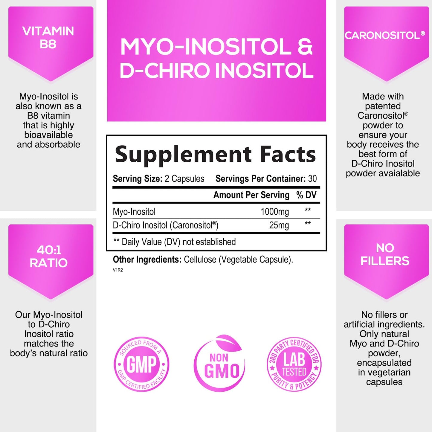 Myo-Inositol & D-Chiro Inositol Blend - 30 Day Supply, Premium 40:1 Ratio, Hormone Sup - Maple Wellness Supplements