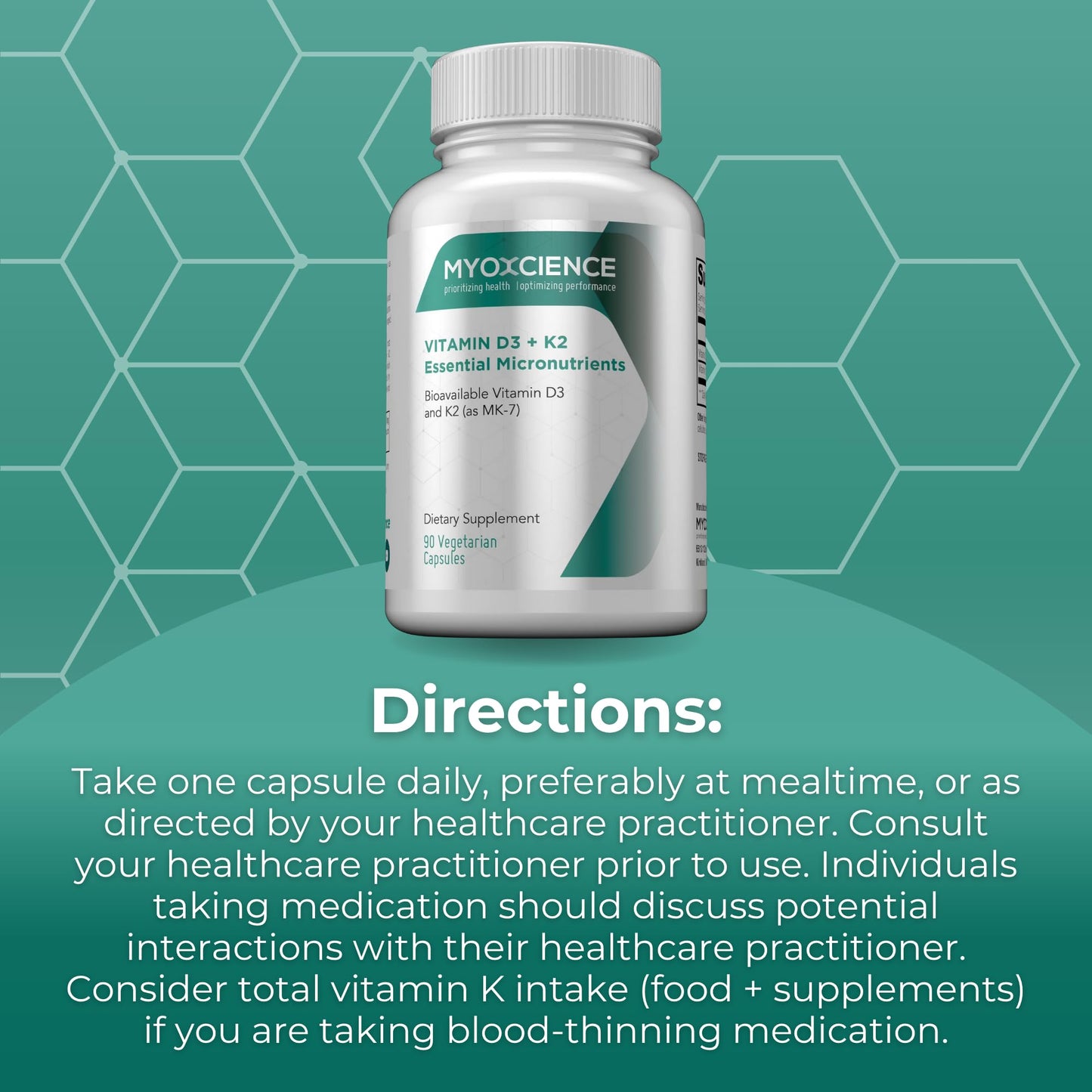 MYOXCIENCE Vitamin D3 + K2 Essential Micronutrients | Vitamin D3 5,000 IU | Vitamin K2 as MK-7 90 mcg (90 Vegetarian Capsules) - Maple Wellness Supplements