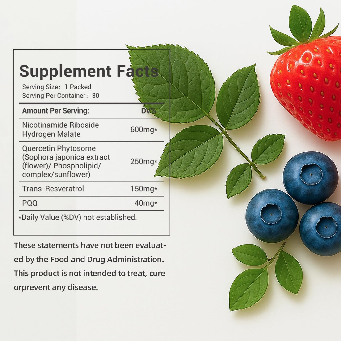 NAD Supplement 1000mg with Resveratrol Pure Organic Liquid Packets - Nicotinamide Riboside Supplements with PQQ - Liposomal NAD+ Berry Flavor Drink - Cellular Energy & Anti-Aging Support, 30 Packs - Maple Wellness Supplements