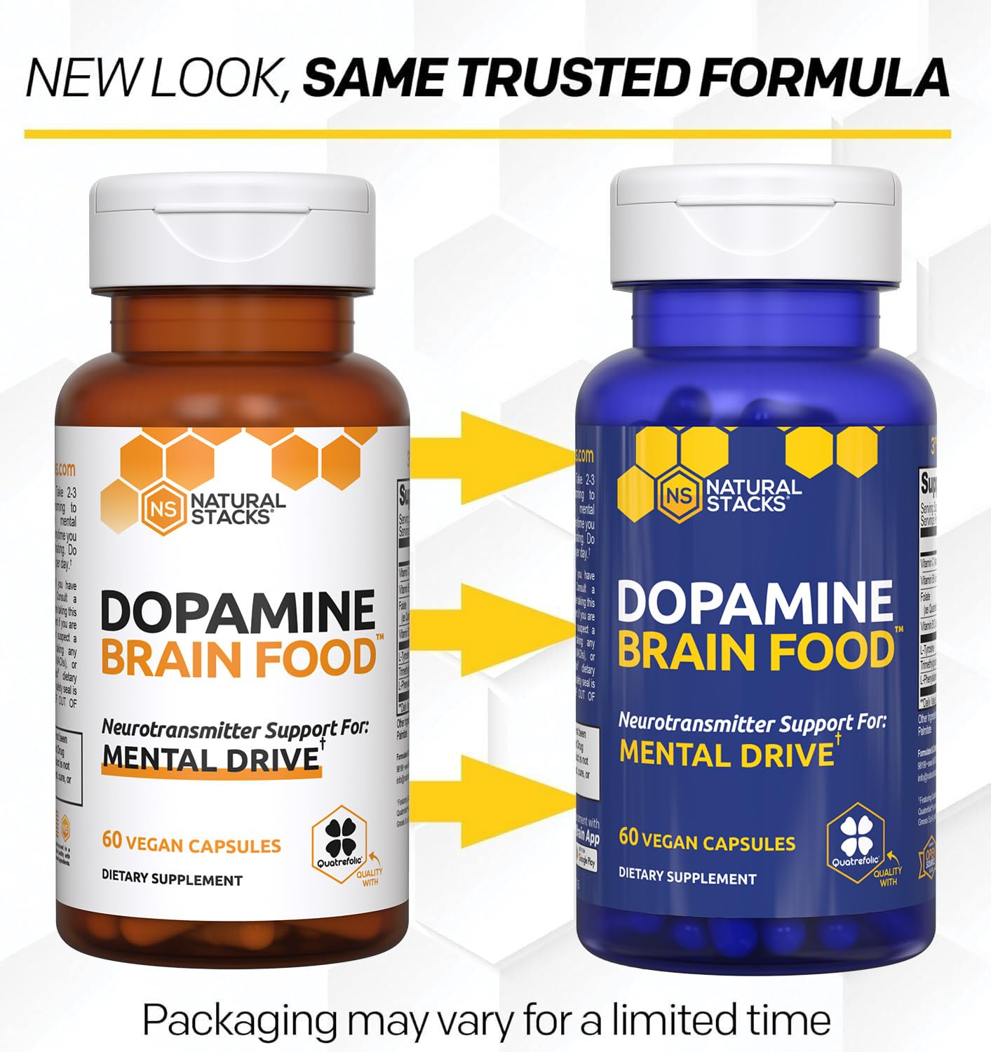 NATURAL STACKS Dopamine Brain Food - 650mg L-Tyrosine Supplement - Dopamine Supplement for Focus & Mental Drive - Supports Mental Energy - Neurotransmitter Support with B Vitamins - 60 Capsules - Maple Wellness Supplements