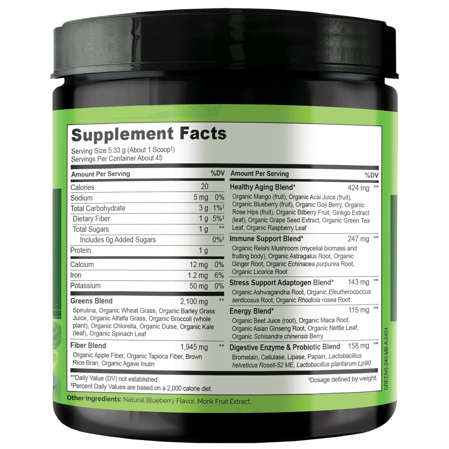 NATURELO Raw Greens Superfood Powder 240 Grams, Mixed Berry - Supports Energy, Immunity and Detox - Includes Spirulina, Wheat Grass and Organic Greens for Whole Food Nutrition - Maple Wellness Supplements
