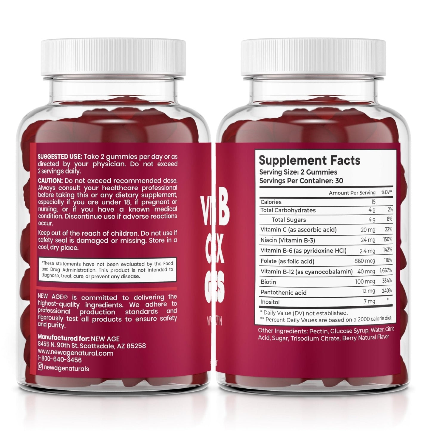 NEW AGE Vitamin B Complex Gummies with Vitamin B3, B6, & B12 – with Biotin, Folic Acid & Vitamin C – Gluten-Free, Vegan - Maple Wellness Supplements