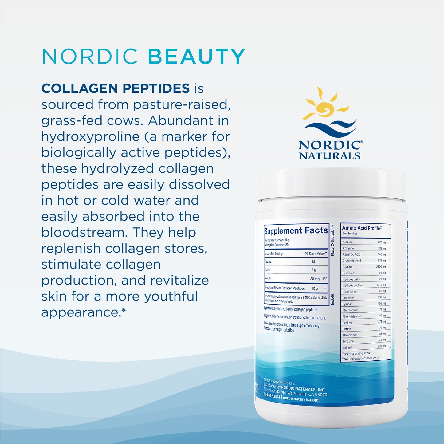 Nordic Naturals Nordic Beauty Collagen Peptides, Unflavored - 10.6 Ounces - Collagen Supplement for Skin Health and Elasticity - for Hot and Cold Beverages - 30 Servings - Maple Wellness Supplements