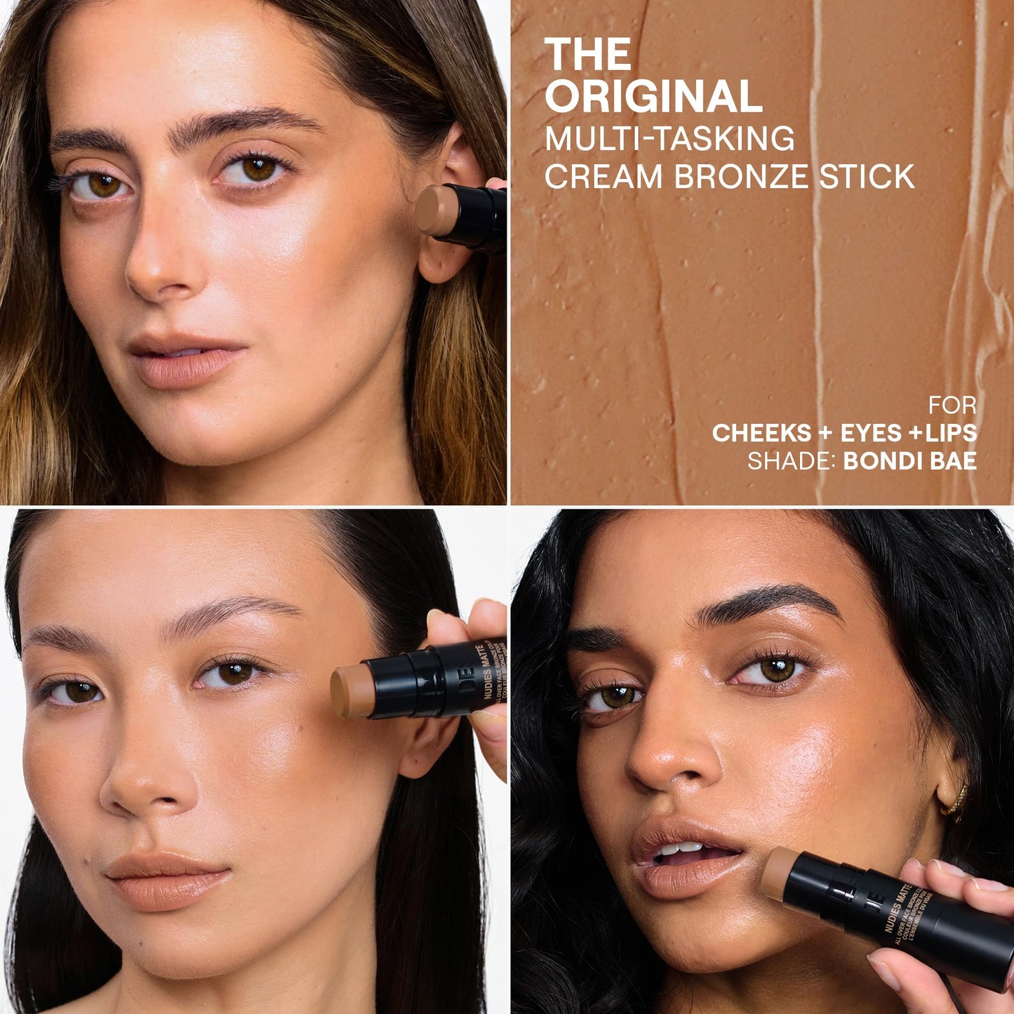 Nudestix Nudies Bronze All Over Matte Bronzing Stick – 3-in-1 Cream Bronzer for Cheeks, Eyes & Lips with Built-In Brush | Natural Contour & Sun-Kissed Glow | Bondi Bae - Maple Wellness Supplements