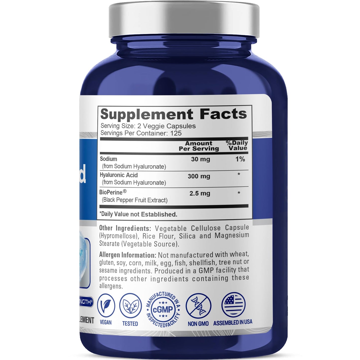 NusaPure Hyaluronic Acid 300mg 250 Veggie Capsules (Non-GMO, Vegan) - Maple Wellness Supplements