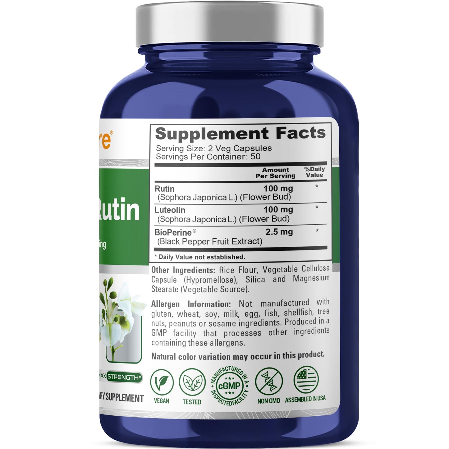 NusaPure Luteolin Complex with Rutin 200 mg | 100 Capsules | Vegetarian, Non-GMO & Vegan Flavonoid Formula - Maple Wellness Supplements