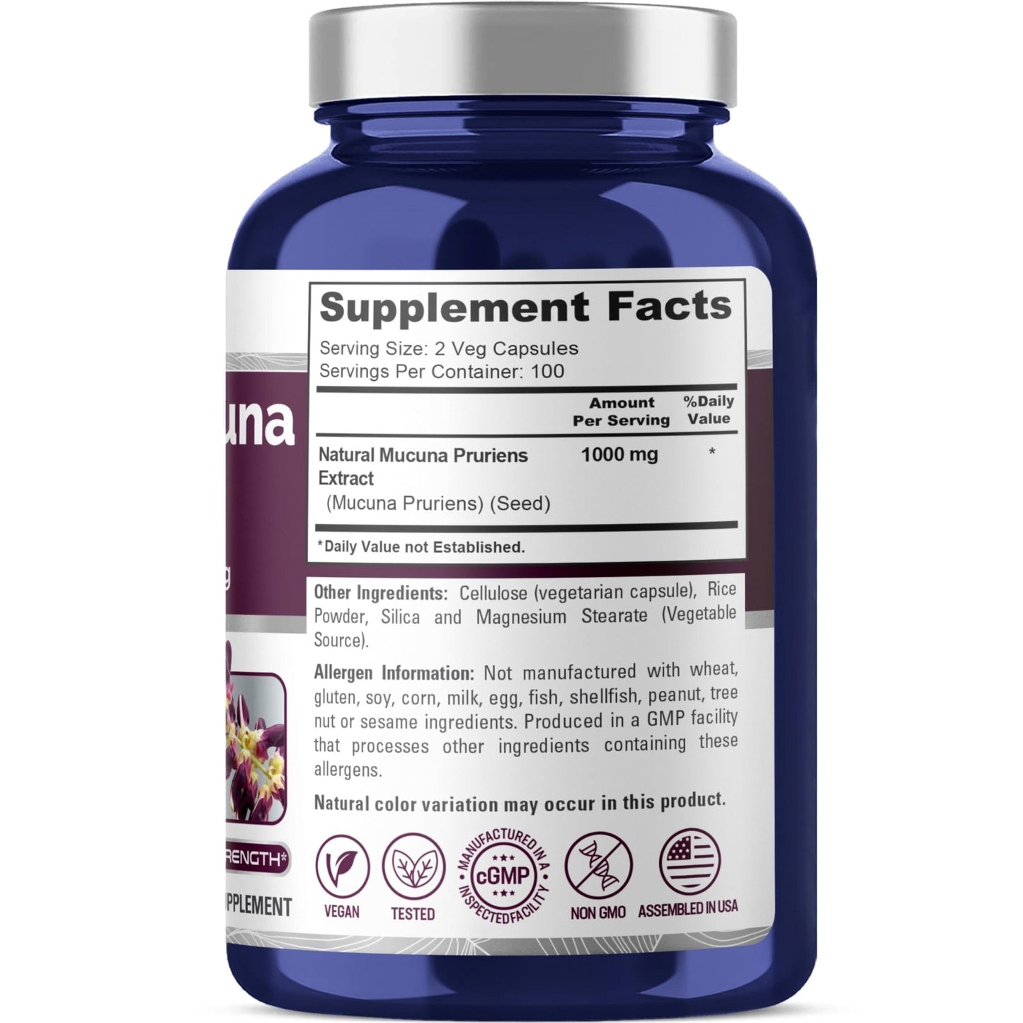 NusaPure Mucuna Pruriens 1000mg 200 Veggie Caps (Non-GMO, 100% Vegetarian, Vegan) - Maple Wellness Supplements