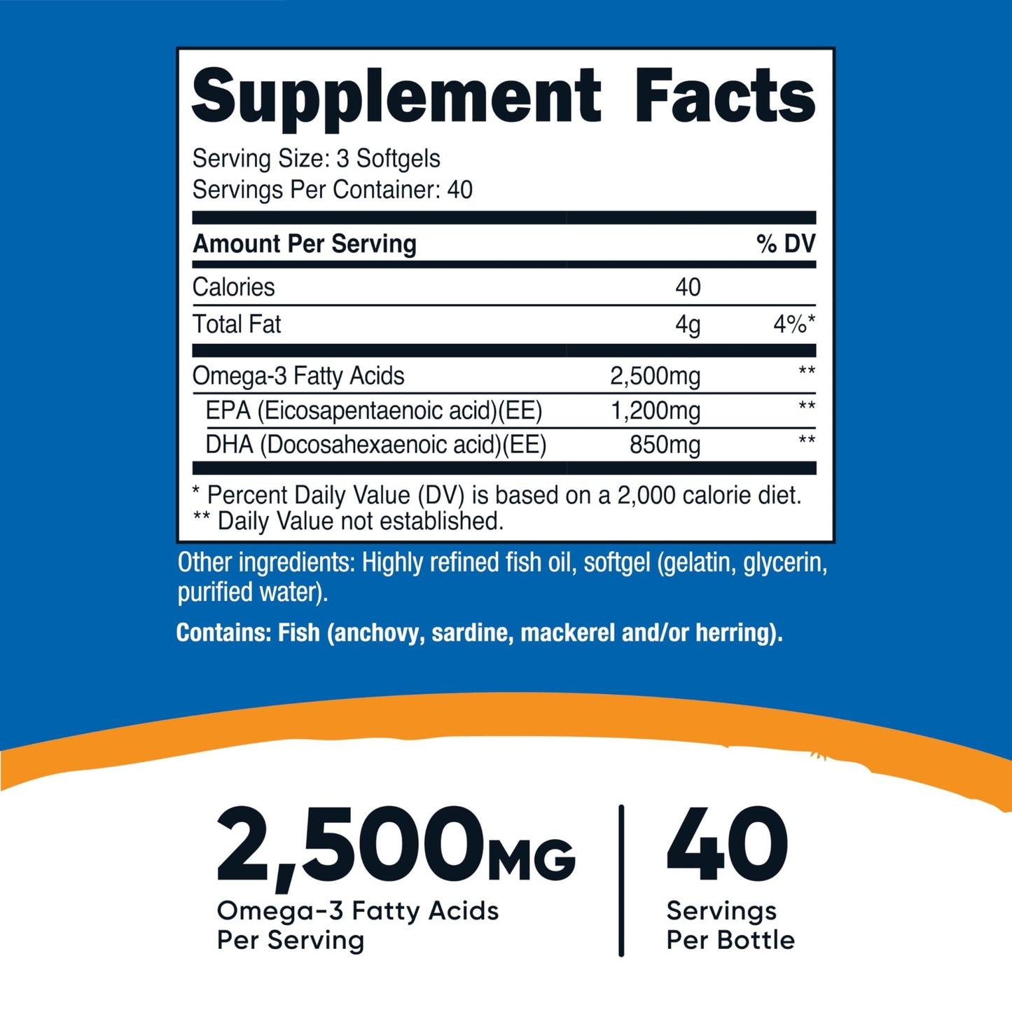 Nutricost Omega 3 Fish Oil - 2500MG, 120 Softgels (40 Serv) - Fish Oil, Wild Caught! 1200mg EPA 850mg DHA - Maple Wellness Supplements