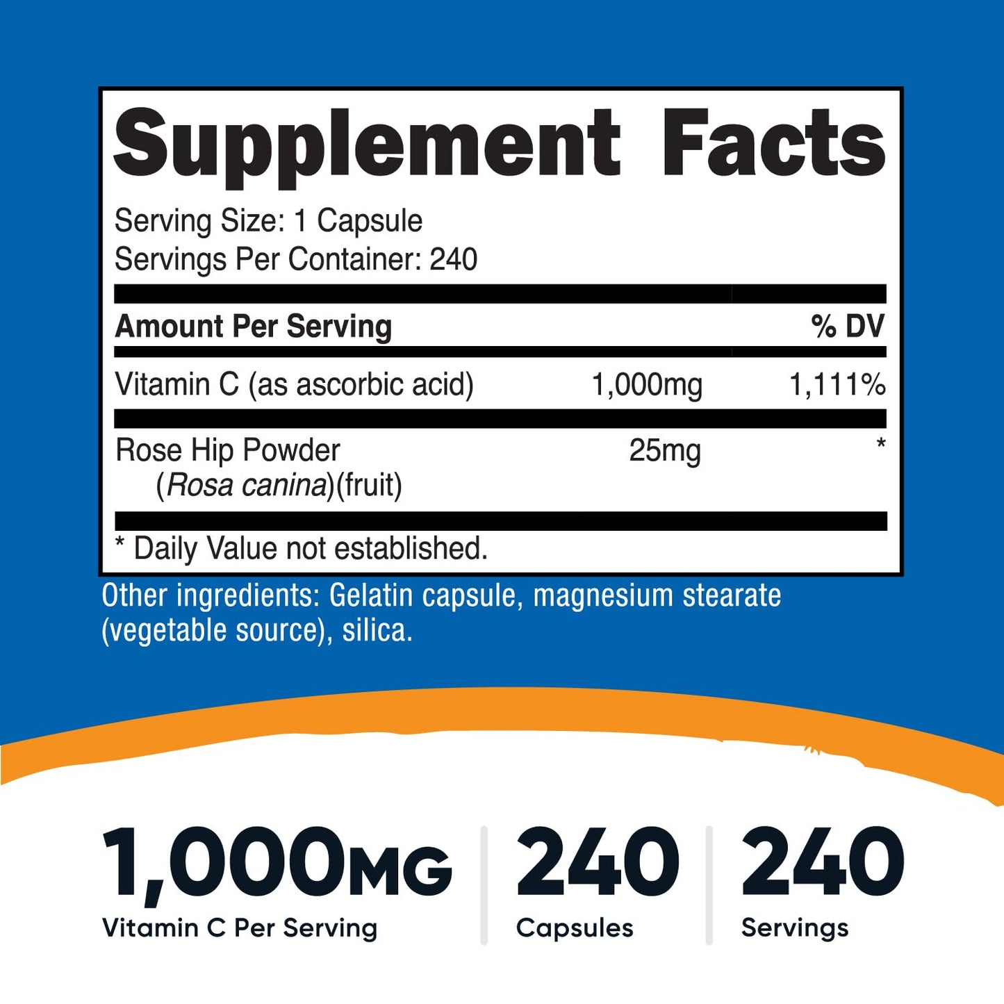 Nutricost Vitamin C with Rose Hips 1025mg, 240 Capsules - Vitamin C 1,000mg, Rose Hips 25mg, Premium - Maple Wellness Supplements