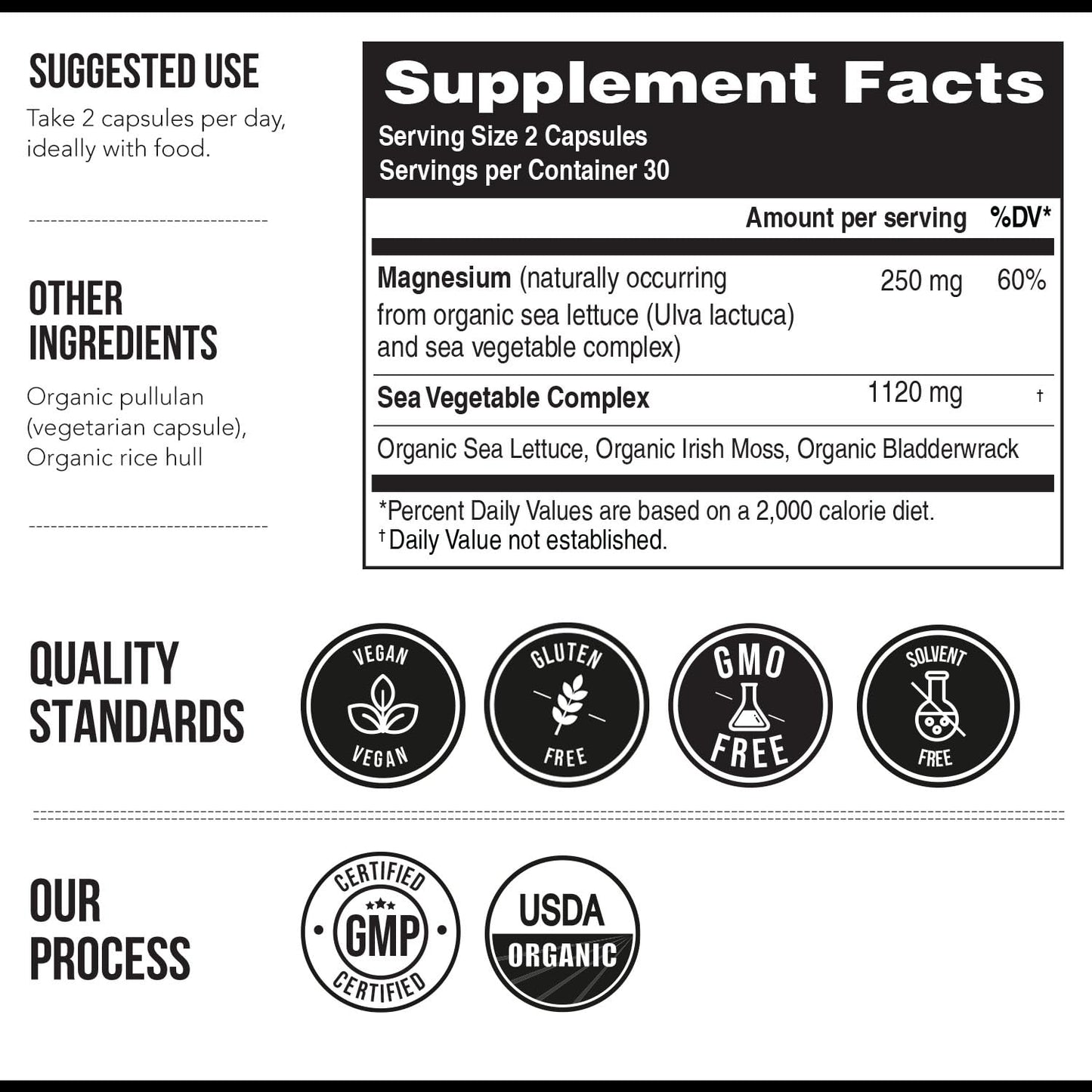 Organic Whole Food Magnesium Supplement - Plant-Based, Organic Sea Vegetable Complex - 250 mg Per Serving | Water Extracted | Gentle on Stomach | Supports Energy, Sleep, Muscle, Heart - 60 Capsules - Maple Wellness Supplements