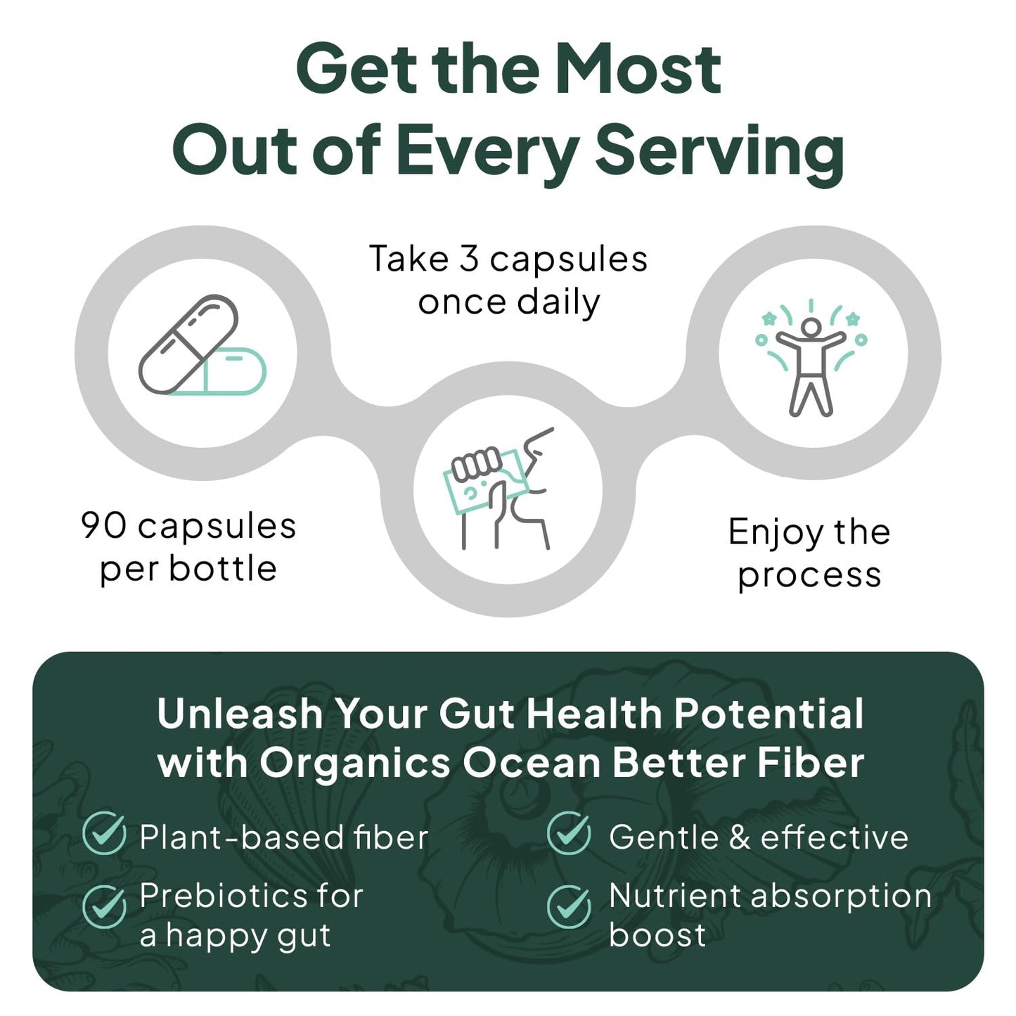 Organics Ocean Better Fiber - Daily Fiber Supplement - Soften Stool for Effortless Bowel Movements - with Psyllium Hulk and Slippery Elm - 90 Capsules - Maple Wellness Supplements