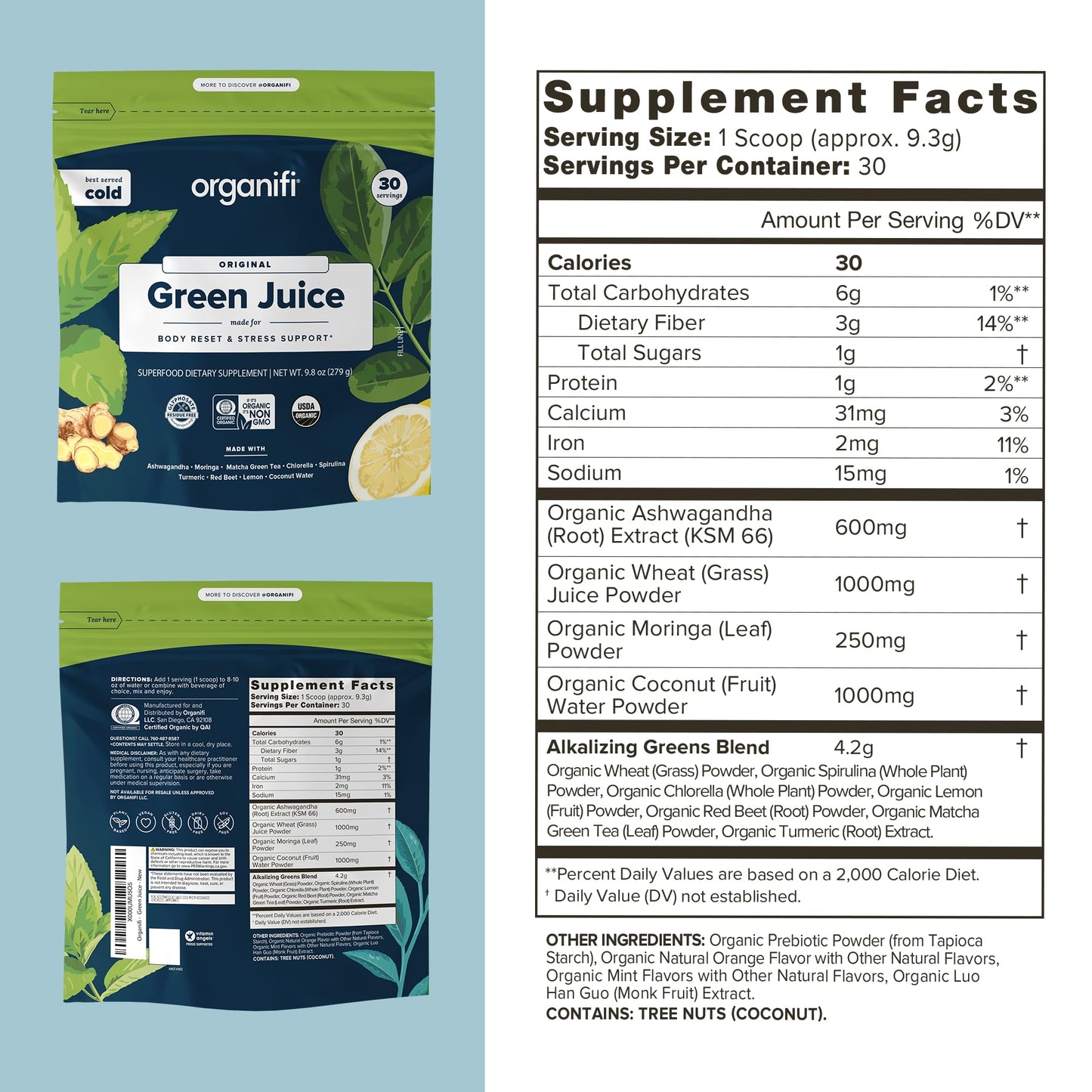 Organifi Green Juice - Powder Supplement with Organic Spirulina, Ashwagandha - Maple Wellness Supplements