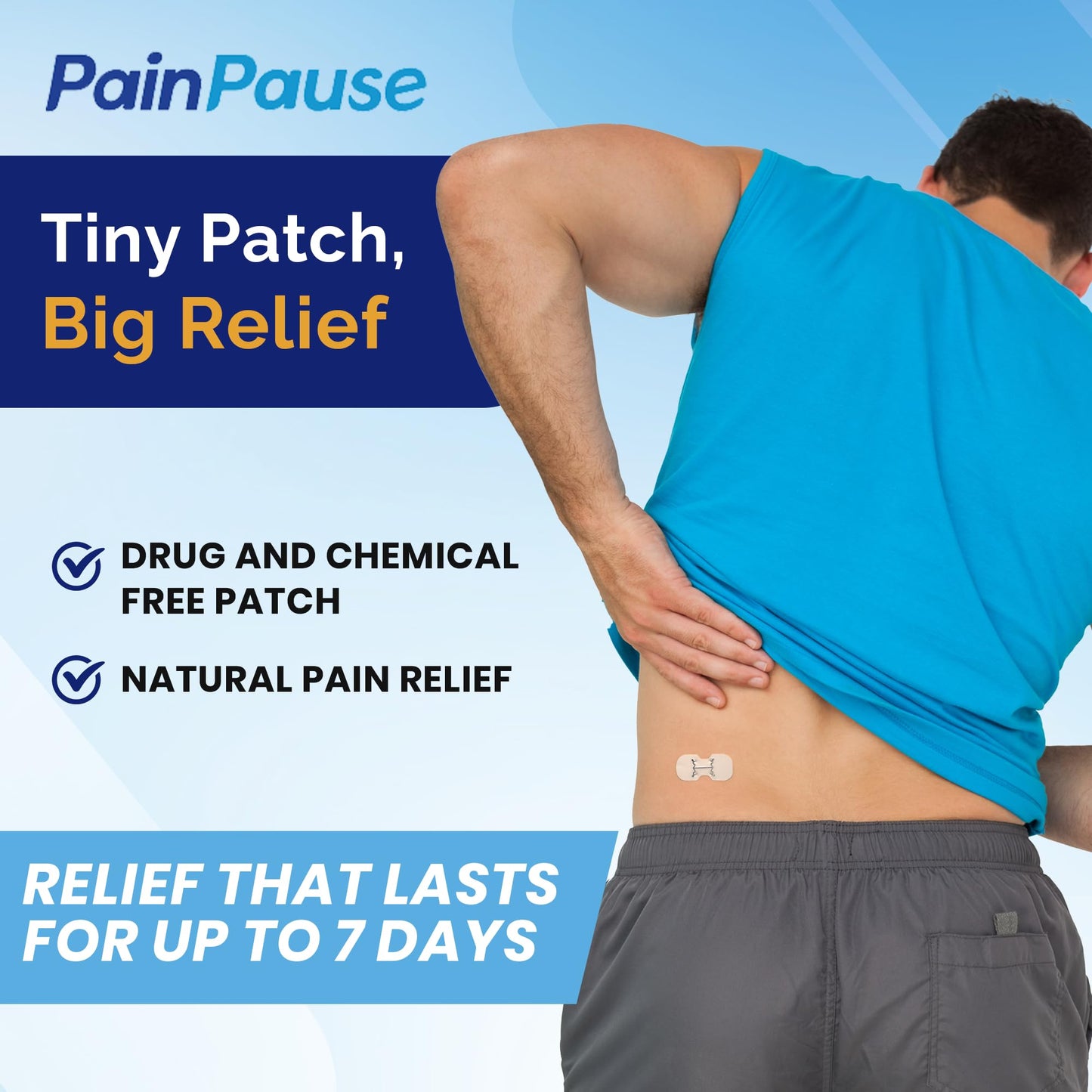PainPause Long Lasting Pain Relief - Back, Hip, Knee, Neck, Plantar Fasciitis, and Others - Relief for Up to 7 Days, Clinically Tested, 4 Devices in 2 Pouches - Maple Wellness Supplements