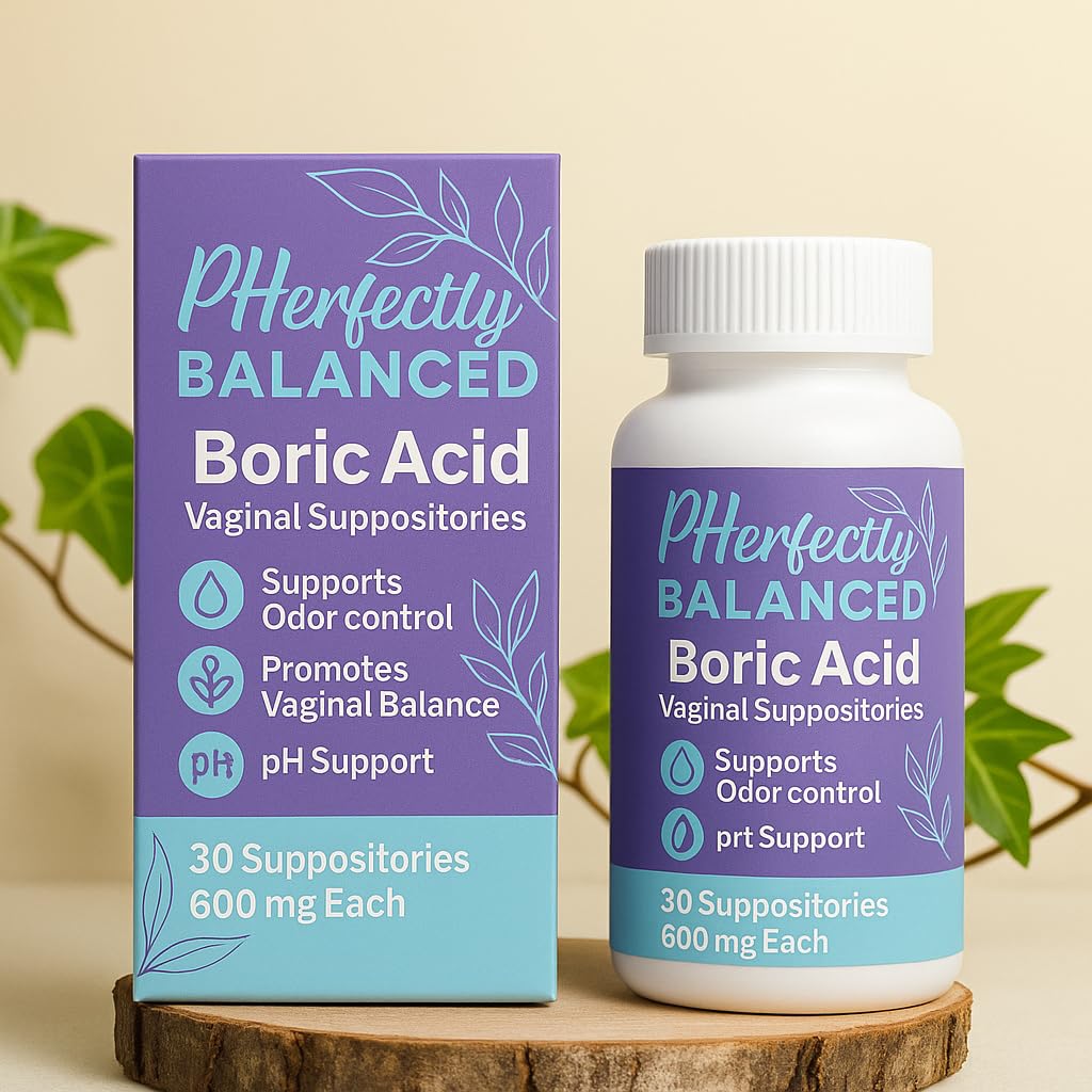 Pherfectly Balanced Boric Acid Vaginal Suppositories, 600mg, pH Support for Feminine Balance, Odor Control, 30 Count - Maple Wellness Supplements