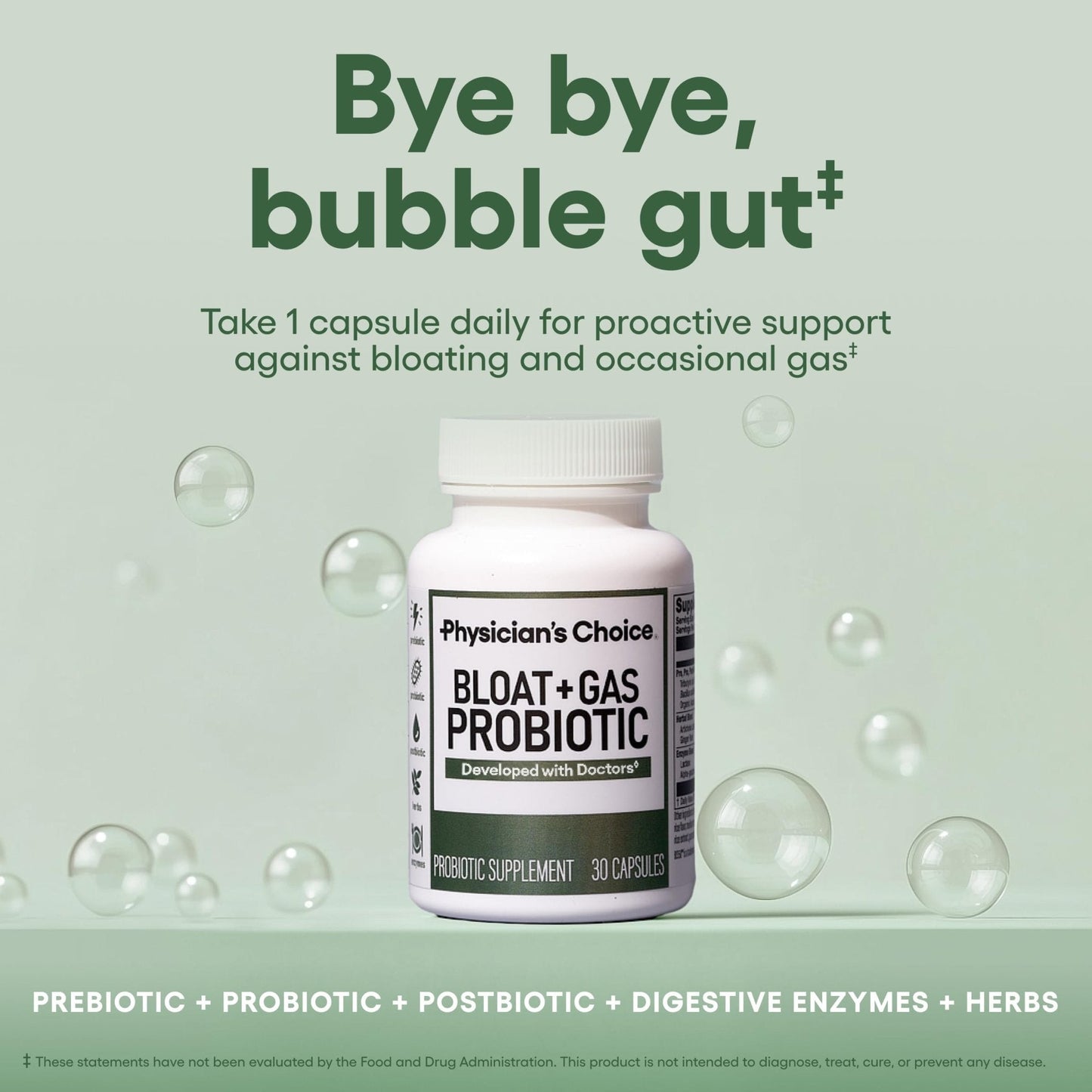 Physician's CHOICE Bloat & Gas Probiotic 5-in-1 Proactive Support + Daily Relief - Digestion & Gut Health- Herbals, Digestive Enzymes, Post & Prebiotics - Maple Wellness Supplements