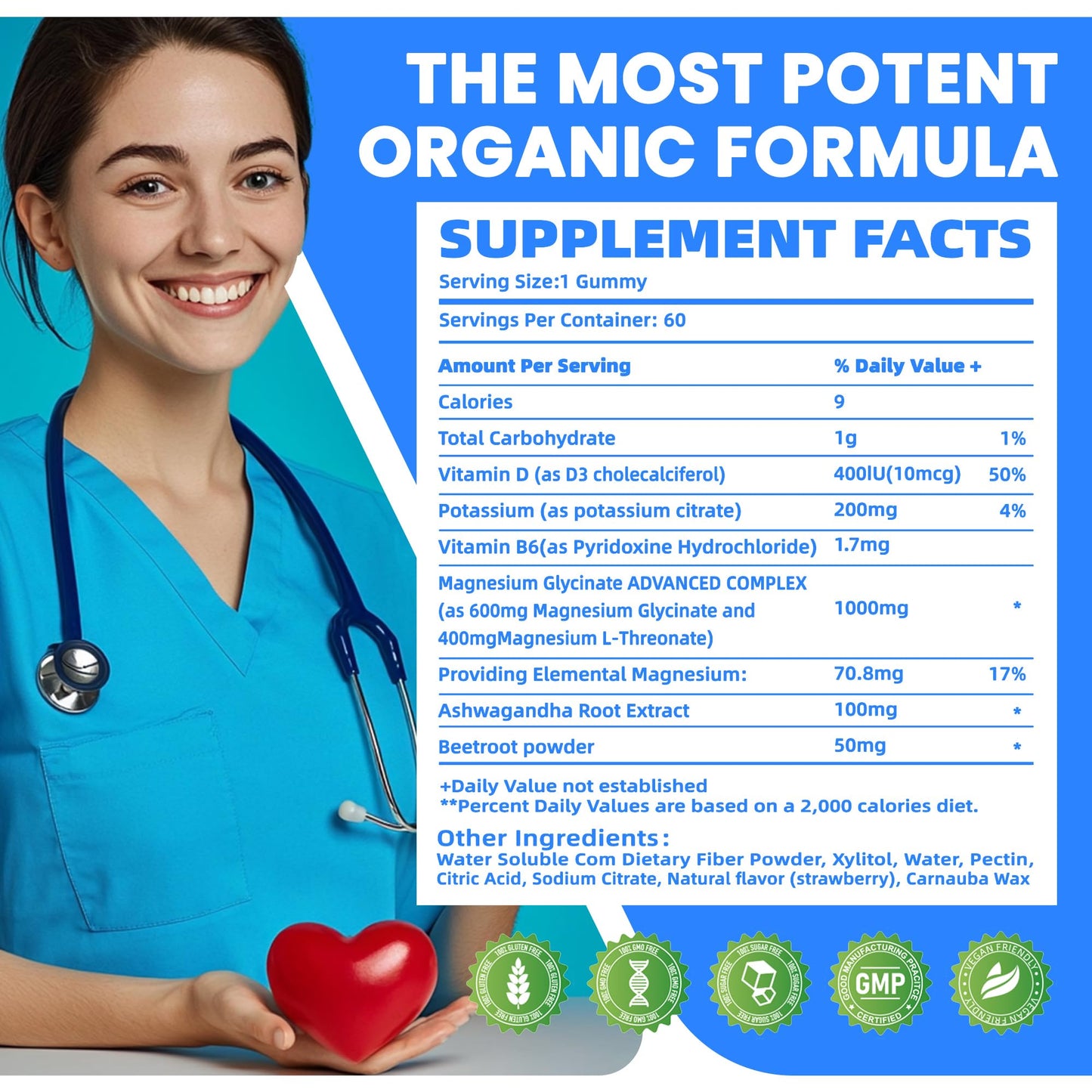 Potassium Magnesium Gummies,Potassium Supplement w/Ashwagandha,High Absorption Magnesium Glycinate,B6,D3,Potassium Citrate for Leg Cramps,Muscle,Electroyte for Adults Kids,Sugar-Free, 60 Gummies - Maple Wellness Supplements