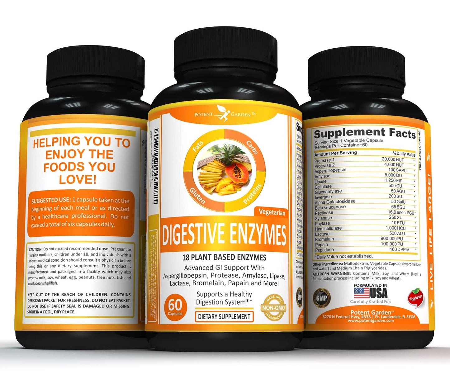 Potent Garden Digestive Enzymes -18 Plant Based Enzymes with amylase lipase bromelain Protease lactase & Other Enzymes - One Pre Meal Pill Supports Healthy - Maple Wellness Supplements