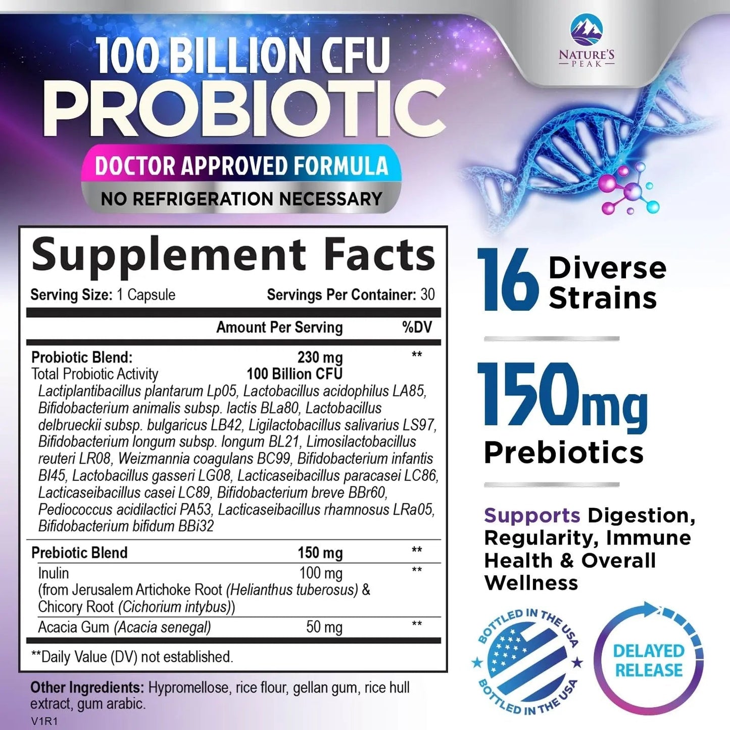 Probiotics 100 Billion CFU - 16 Premium Strains + Prebiotics - Best Probiotics for Women & Men - Supports Immune, Digestive & Gut Health, Supports Occasional Constipation, Gas & Bloating - 30 Capsules - Maple Wellness Supplements
