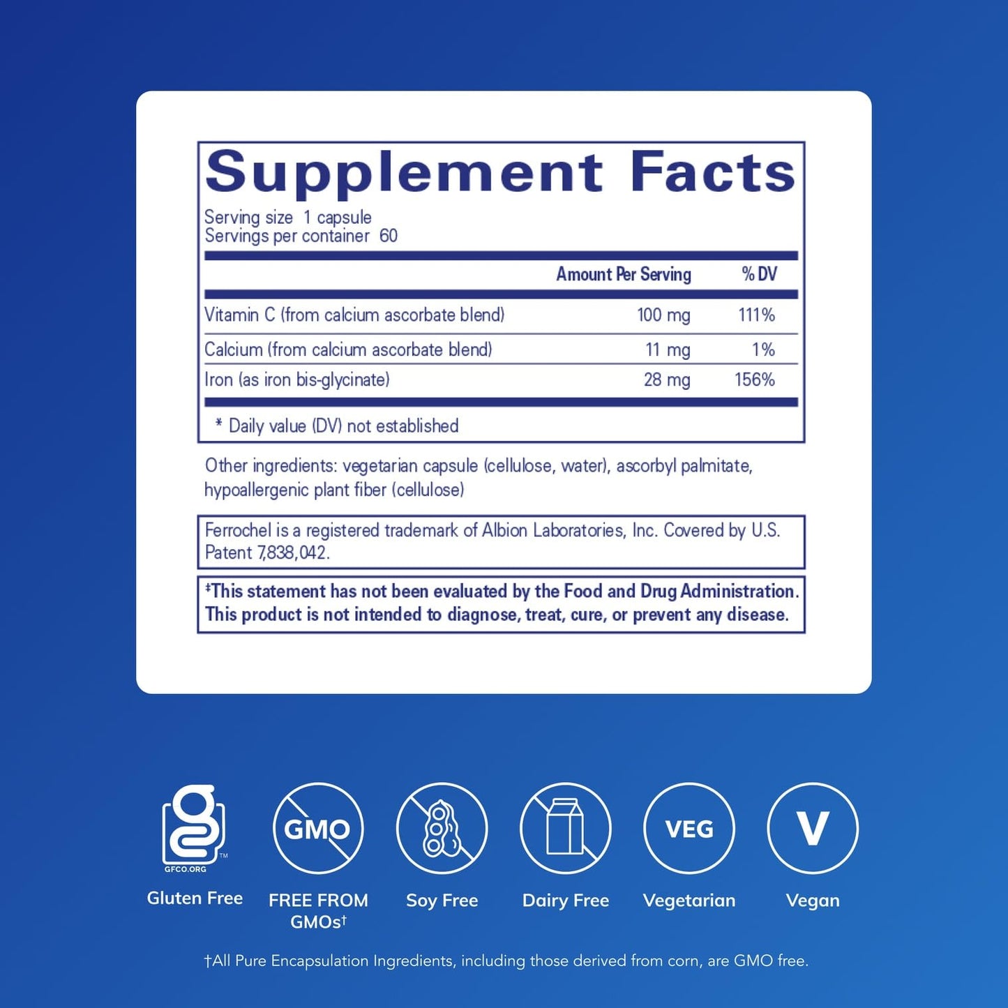 Pure Encapsulations OptiFerin-C - for Red Blood Cells & Energy - Iron Absorption Support - Energy Supplement* - Vitamin C Enriched - Gluten Free & Non-GMO - 60 Capsules - Maple Wellness Supplements