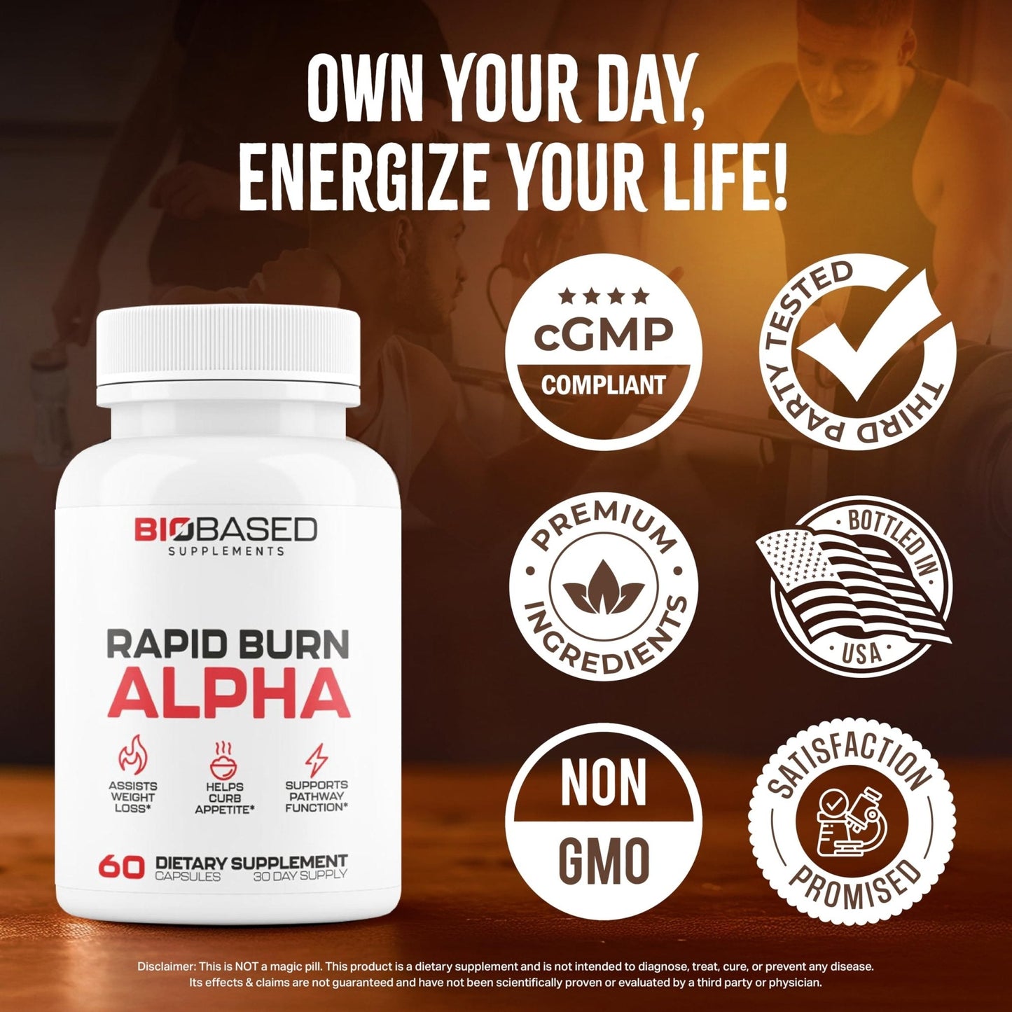 Rapid Burn Alpha - Fat Burner for Men - Supports Healthy Pathways Associated with Activity - Supports Appetite Control, Energy Booster, Helps Increase Metabolism & Fat Loss - 60 Unisex Capsules - Maple Wellness Supplements
