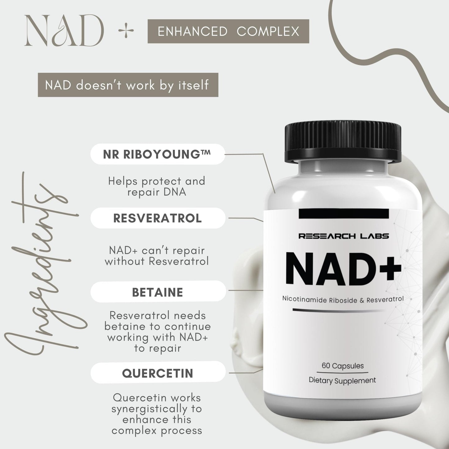 Research Labs NAD+ Supplement 2 for 1 Ad. Proprietary Formula w/Patent Pending RiboYOUNG™. NRF2 Activator, Nicotinamide Riboside, Quercetin, Resveratrol, Betaine. True NAD Supplement Anti Aging… - Maple Wellness Supplements