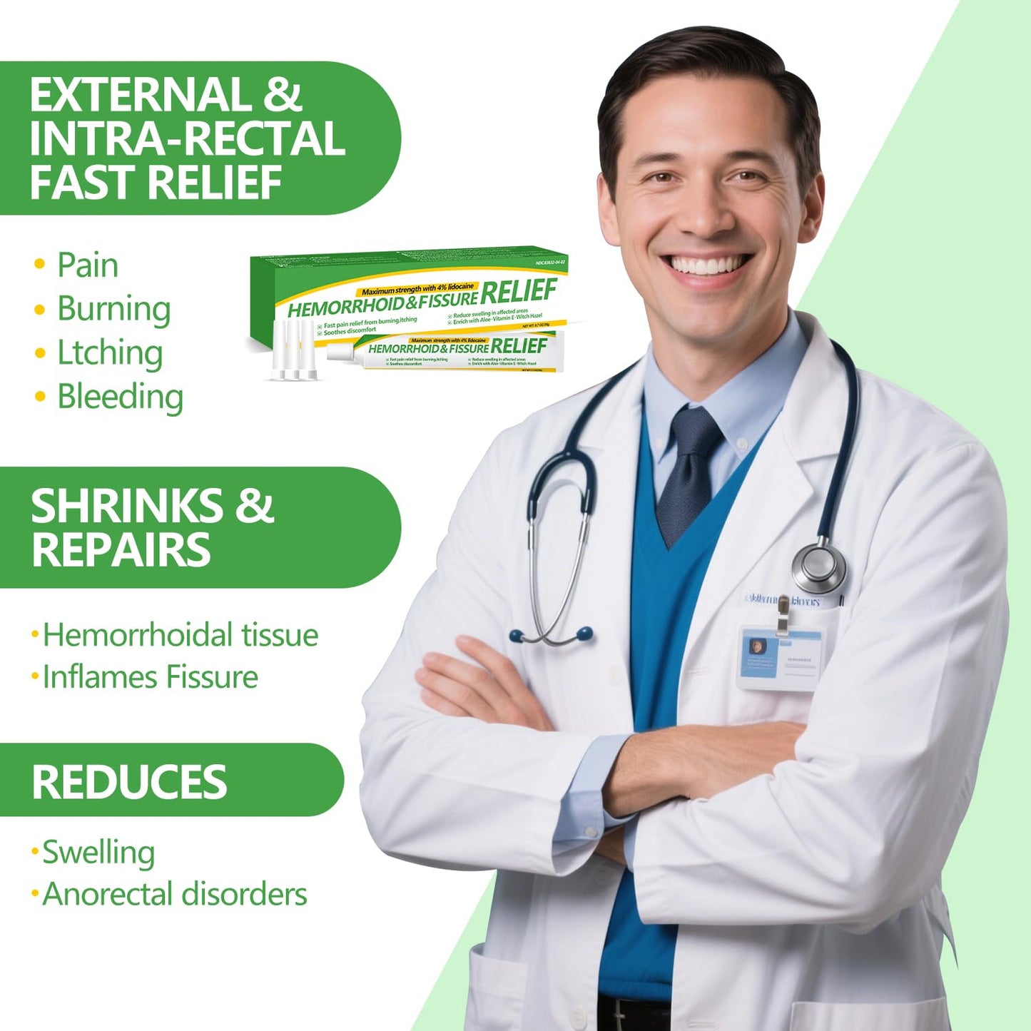 RHAICARE Hemorrhoid and Fissure Cream,Hemorrhoidal Ointment for Fast Acting Itch, Swelling, and Maximum Strength Pain Relief(1 Pack - Maple Wellness Supplements