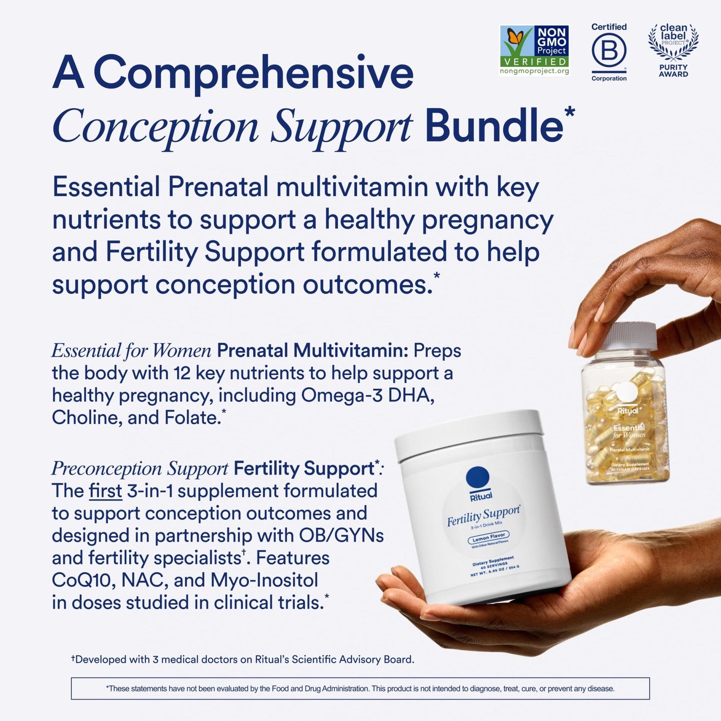 Ritual Preconception Bundle: Essential for Women Prenatal Multivitamin and Lemony Fertility Support Drink Mix Supplement with NAC, CoQ10, and Myo-Inositol. Vegan and Formulated to Support Her.* - Maple Wellness Supplements