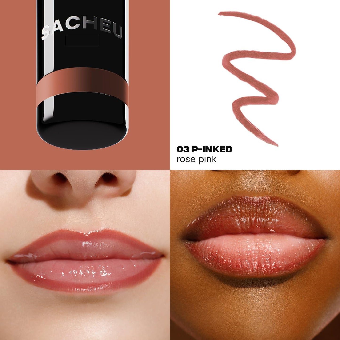 Sacheu Lip Liner STAY-N Peel Off Lip Stain — Long Lasting Waterproof Lip Tint with Hyaluronic Acid & Vitamin E — Transfer Proof Matte Finish, Vegan & Cruelty-Free (p-INKED) - Maple Wellness Supplements