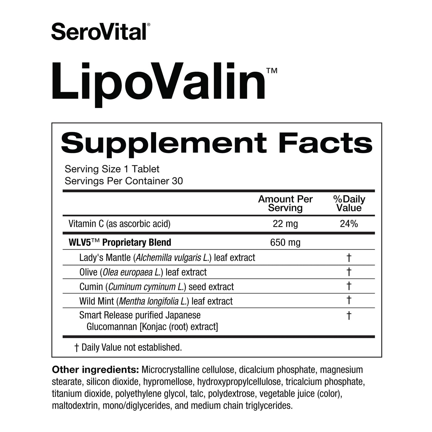 Serovital LipoValin Clinically Validated Pills for Women Diet Pill, Appetite Suppressant, Stimulant-Free Weight Loss Supplement - 30 Count (30 Tablets) - Maple Wellness Supplements