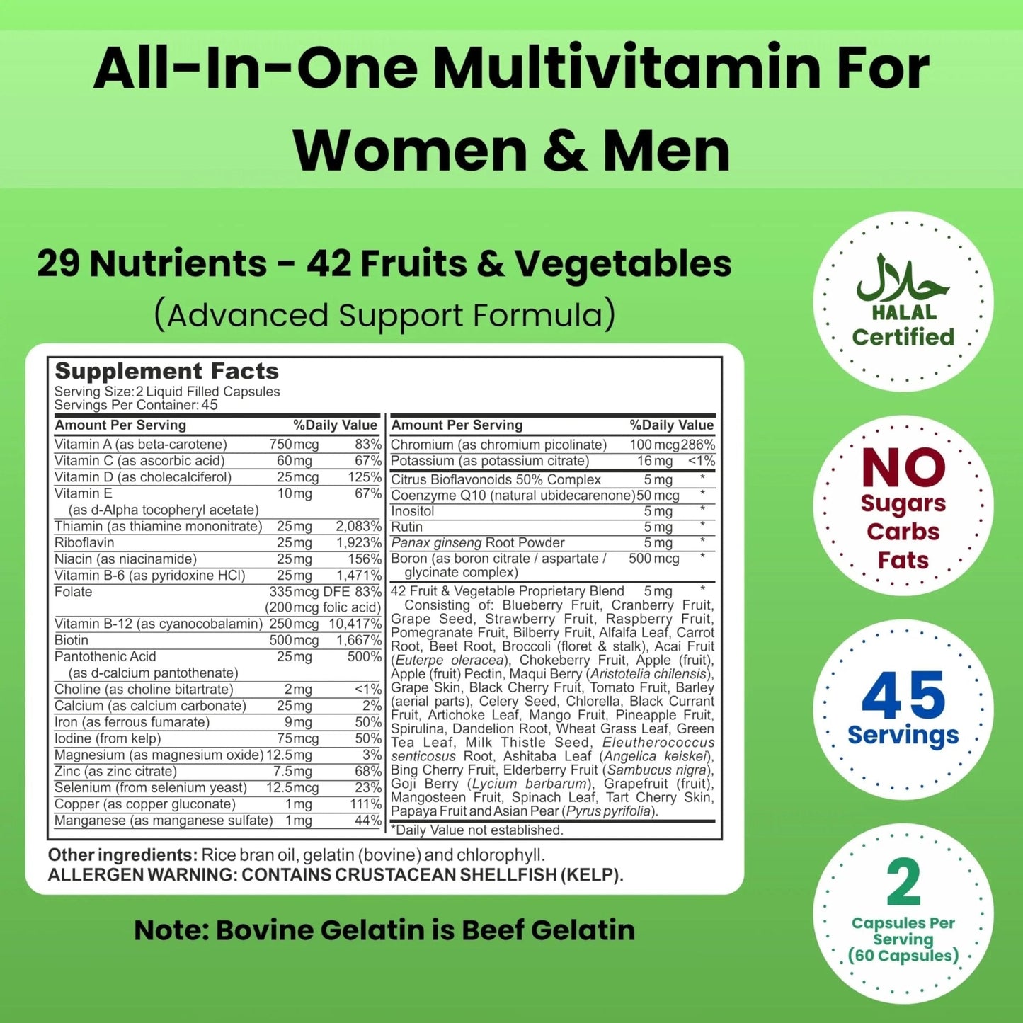 SHIFAA NUTRITION Halal Vitamins, Multivitamin for Women & Men – Comprehensive Support for Heart, Brain, Eye & Immune Health - Maple Wellness Supplements