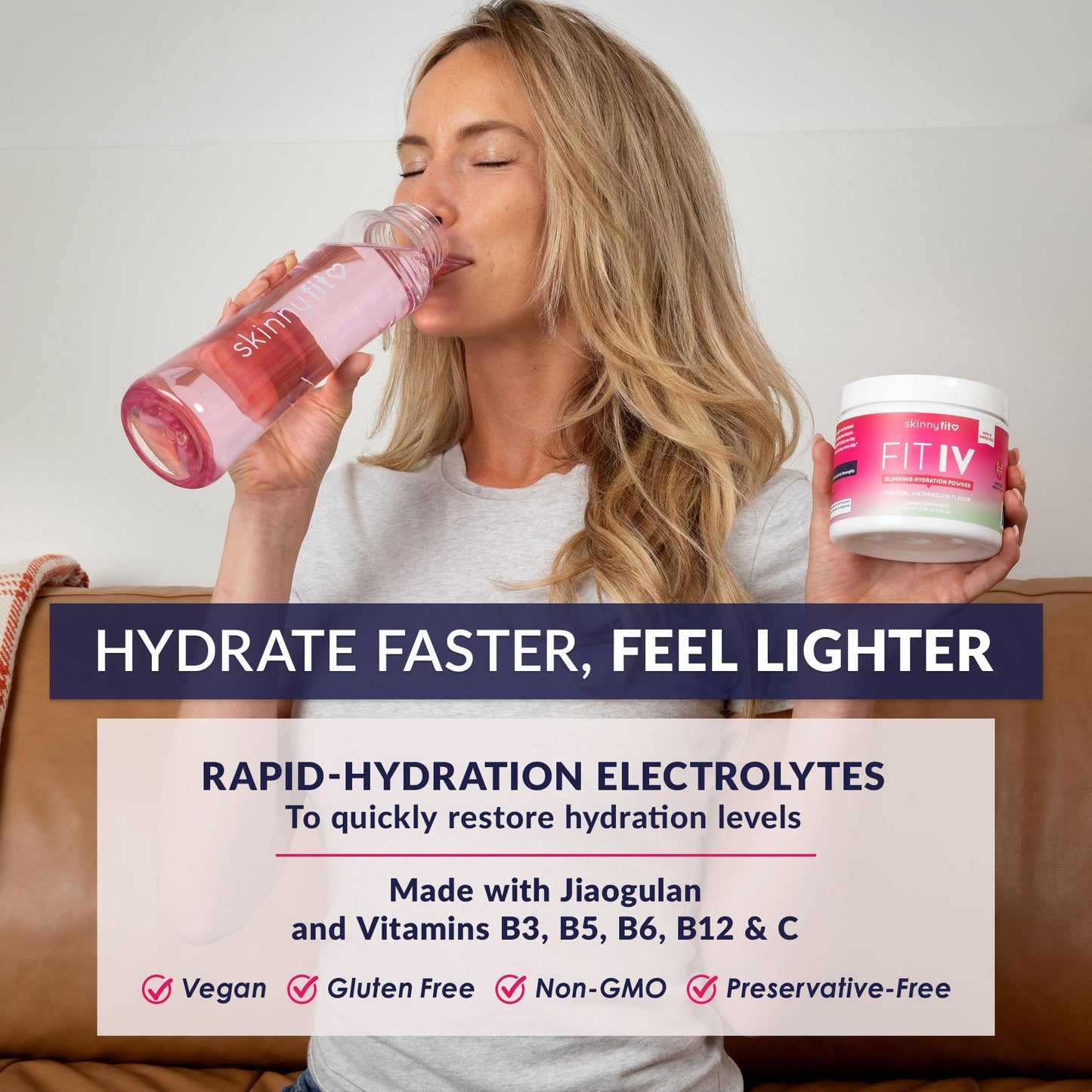 SkinnyFit - Fit IV Slimming Hydration Powder, Tropical Watermelon (Jar, 28 Scoops) - New & Improved Formula - Electrolytes, Vitamin C, Vitamin B3 - Vegan, Gluten Free, Dairy Free - Beauty & Self Care - Maple Wellness Supplements