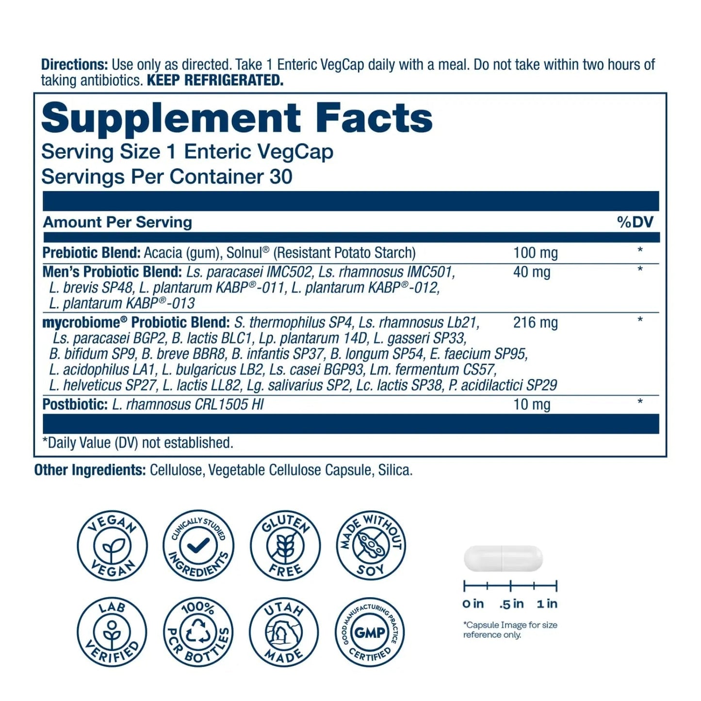 SOLARAY Mycrobiome Complete Probiotic Men's Formula - Pre and Probiotics for Men Plus Postbiotic - Digestive Health and Immune Support - 50 Billion CFU, 26 Strains - Vegan - 30 Servings, 30 VegCaps - Maple Wellness Supplements