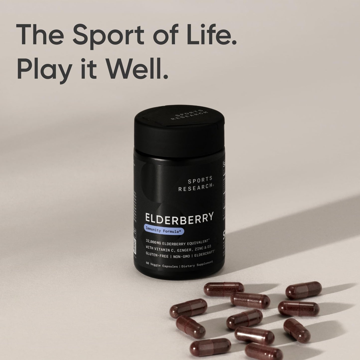 Sports Research® Elderberry Immune Support with Zinc, Ginger, Vitamin C & D3 - Vegan Friendly · Non-GMO · Gluten Free - 60 Veggie Capsules - Maple Wellness Supplements