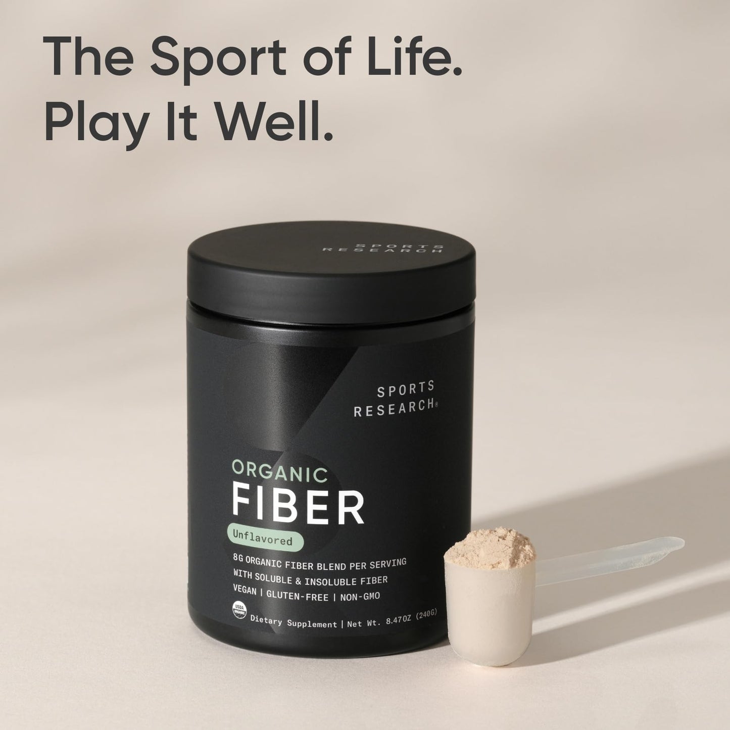 Sports Research® Organic Fiber Unflavored – Organic Fiber Powder - Daily Psyllium Husk and Prebiotic Agave Inulin, Helps Maintain Regularity* with Soluble & Insoluble Fiber - Easy to Mix, 30 Servings - Maple Wellness Supplements