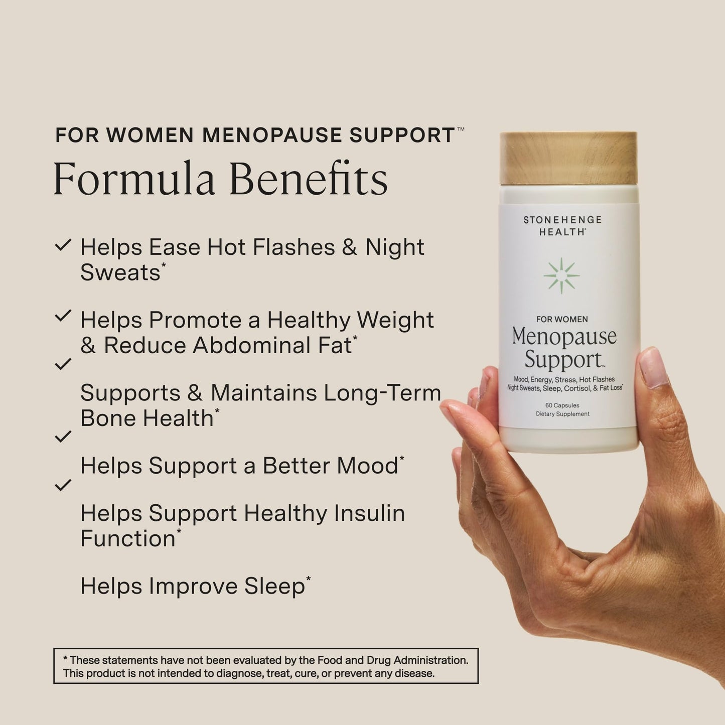 Stonehenge Health for Women Menopause Support for Peri + Menopause + Post - Mood, Energy, Stress, Hot Flashes, Night Sweats, Sleep & Cortisol, Chromax Chromium, Vitamin D3, KSM-66 Ashwagandha Extract - Maple Wellness Supplements