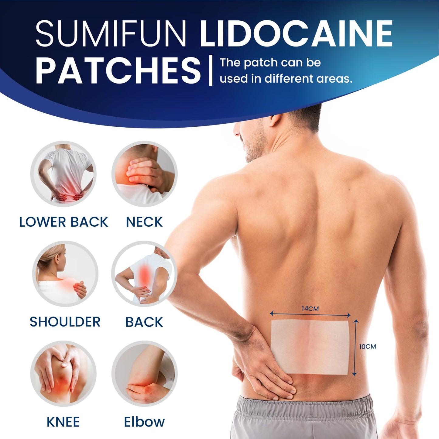 Sumifun 4% Lidocaine Pain Patches - Maximum OTC Strength Pain Relief for Lower Back Pain, Neck Sore, Joint Pain - Fast Acting & Long Lasting 8 Hours, 10 Counts - Maple Wellness Supplements