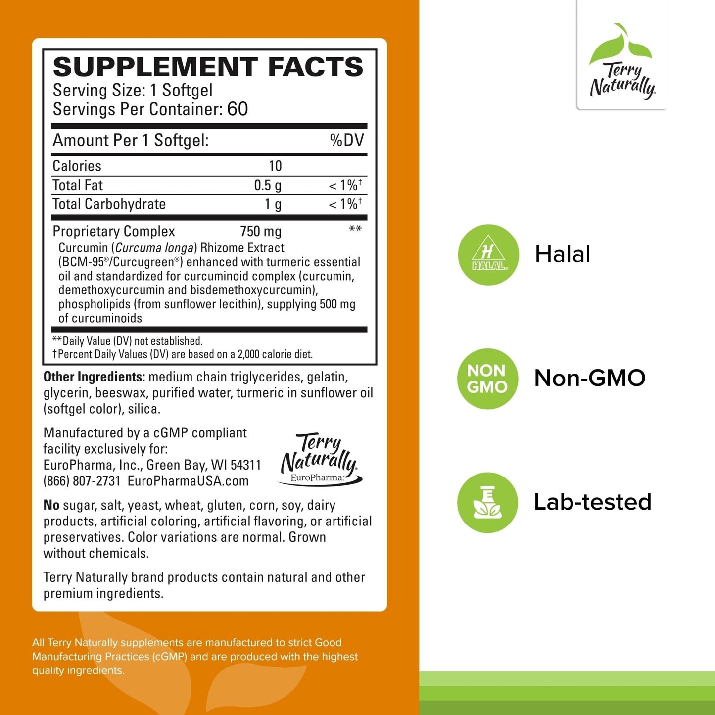 Terry Naturally CuraMed 750mg - Antioxidant Supplement for Brain & Heart Health Support - Dietary Supplement with High-Potency Curcumin Complex - Kidney, Liver & Immune Health Support - 60 Softgels - Maple Wellness Supplements