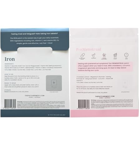 The Patch Remedy Period Patch & Iron Patches Kit - 30 PMS Menstrual Patches for Women with Vitex Chasteberry, Magnesium, Evening Primrose Oil, Dong Quai Extract, Curcumin, Vitamin B6 & E, Iron - Maple Wellness Supplements