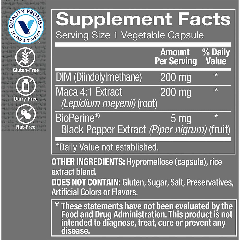 The Vitamin Shoppe DIM Men with BioPerine 200mg - Hormone Balance | Estrogen Metabolism Support | 60 Capsules | Enhanced Absorption - Maple Wellness Supplements