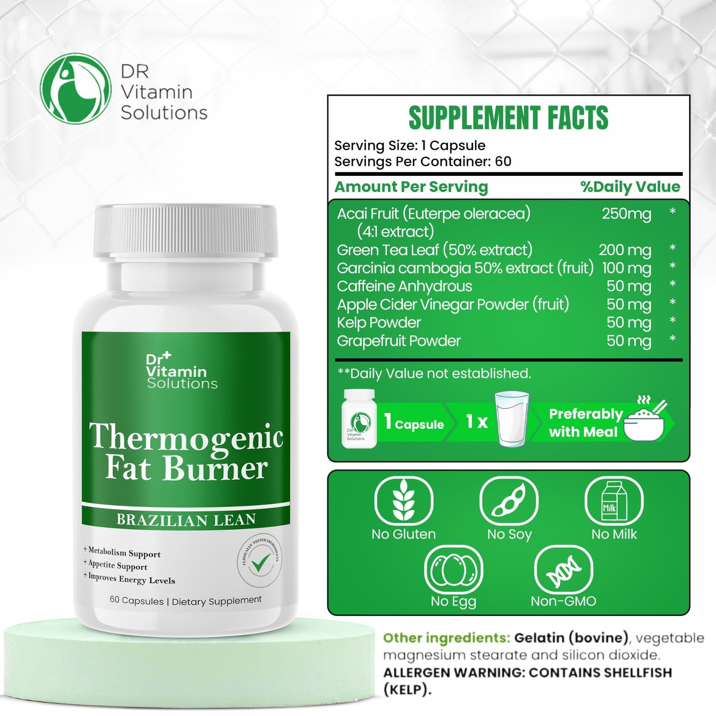 Thermogenic Fat Burner Brazilian Lean, Pills for Women, Waist Trimmer & Supplements for Bloating for Women & Men, 60 Capsules - Maple Wellness Supplements