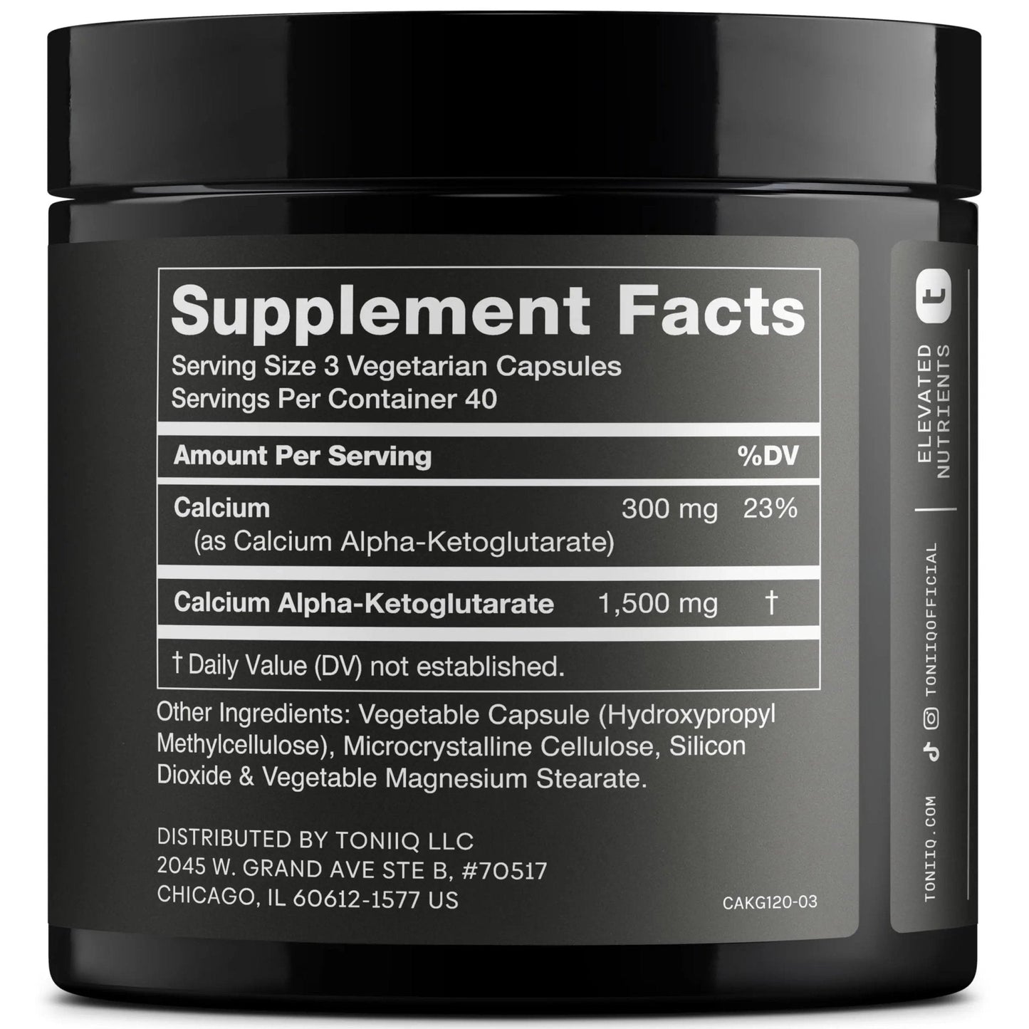 Toniiq 1500mg Ultra High Purity Ca AKG Supplement - 99%+ Highly Purified and Bioavailable Calcium Alpha-Ketoglutarate - Calcium AKG Longevity Supplement - 120 Ca-AKG Vegetarian Capsules - Maple Wellness Supplements