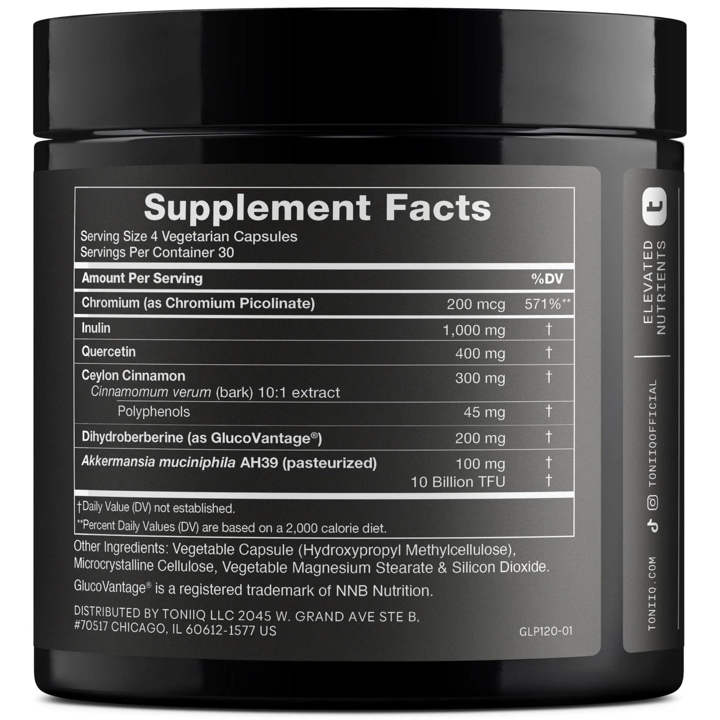 Toniiq GLP-1 Support — with Clinically Studied, Patented GlucoVantage® Dihydroberberine and Akkermansia — Appetite and Fullness Support — 120 Capsules (60-Day Supply) - Maple Wellness Supplements
