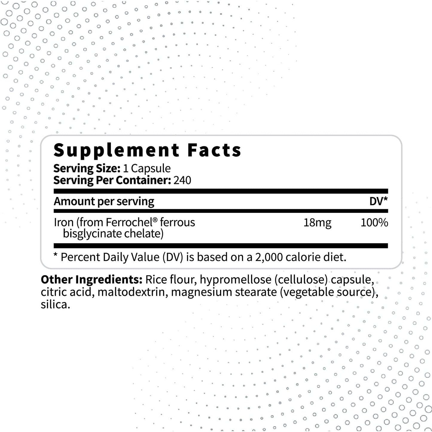 Type Zero Iron Chelate Capsules (18 MG, 240 CAPS) from Ferrochel Ferrous Bisglycinate Chelate - Non-GMO and Gluten Free - Maple Wellness Supplements