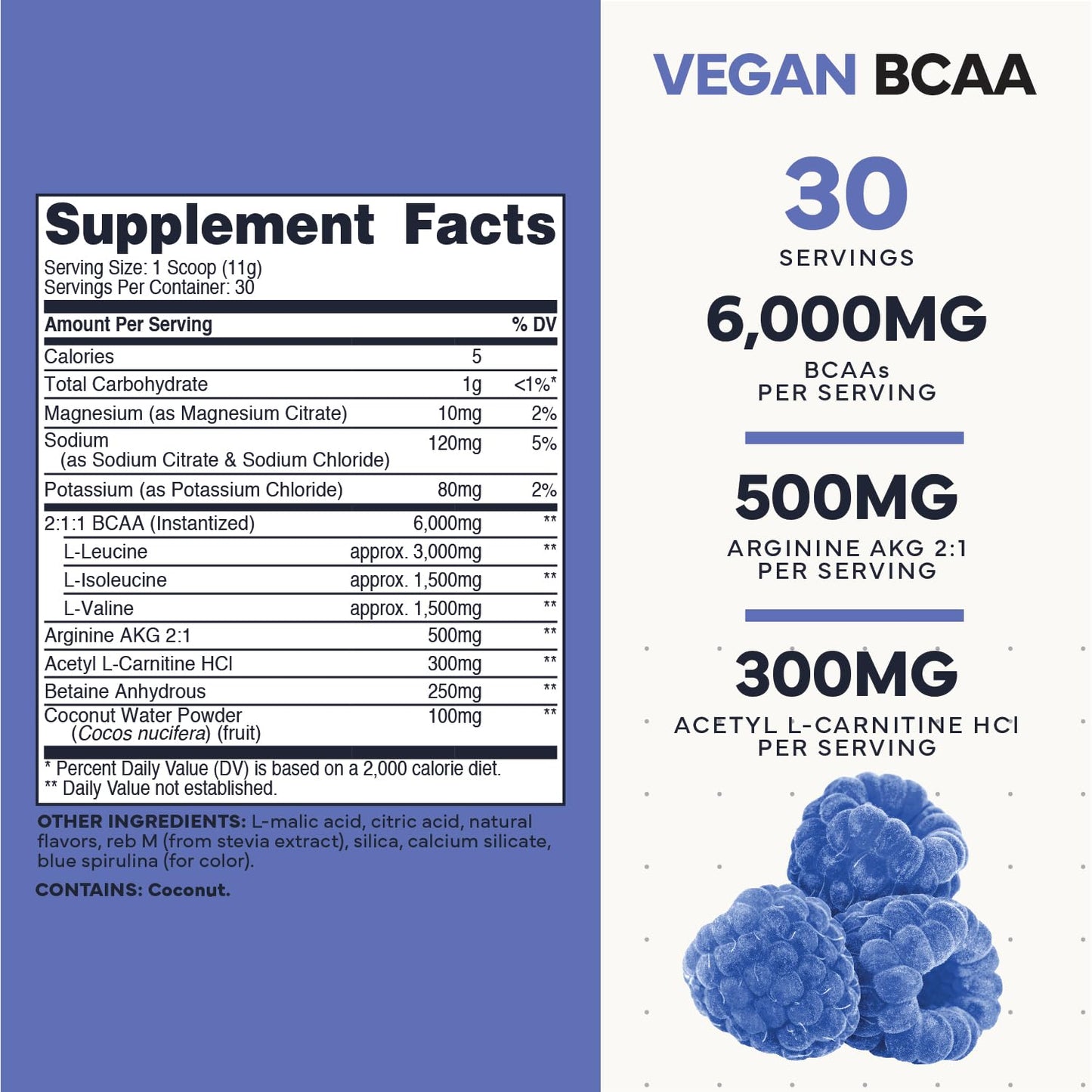 Type Zero Ultra Clean Vegan BCAA Powder + Electrolytes (Blue Raspberry | 6G) 2:1:1 Sugar-Free/No Sucralose BCAAs Amino Acids Supplement - BCAA Vegan Amino Acids After Workout Drink, 30 Servings - Maple Wellness Supplements