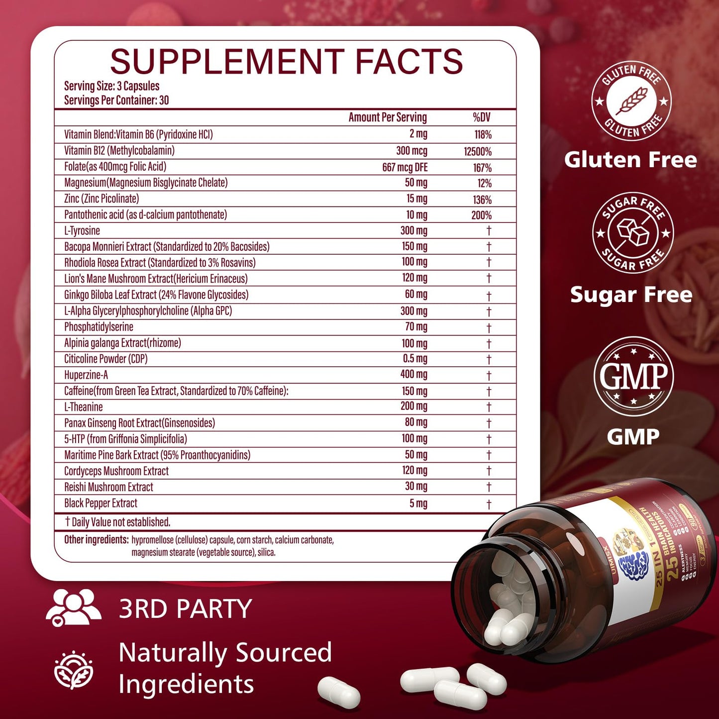 UIMISX Brain Supplement for Mental Alertness, Memory, Focus & Energy, Alpha GPC, Huperzine-A, L-Tyrosine, Phosphatidylserine, Vitamins B6 B12, High Absorption, 90 Capsules - Maple Wellness Supplements